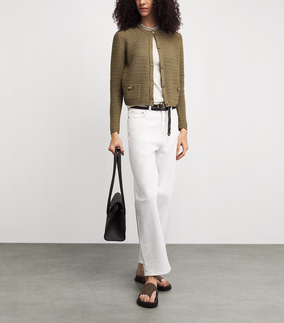 Fabiana Filippi Womens Cotton Open-Knit Cardigan Kaki Image 2