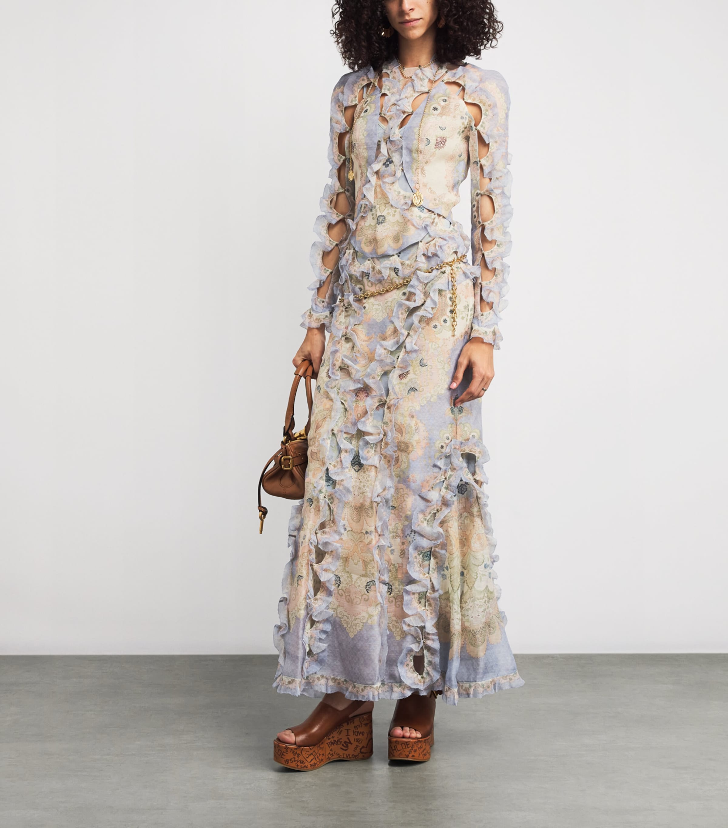 Linen-Silk Scallopped Rebellion Maxi Dress BUF BLUE FLORAL Image 2