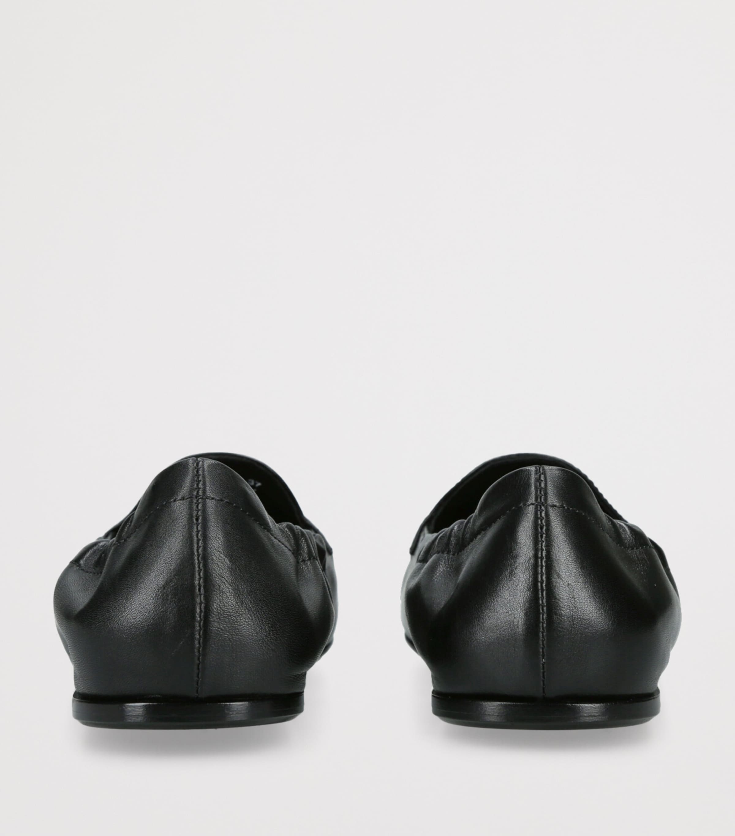 Leather Gathered Moccasin Loafers BLACK Image 2