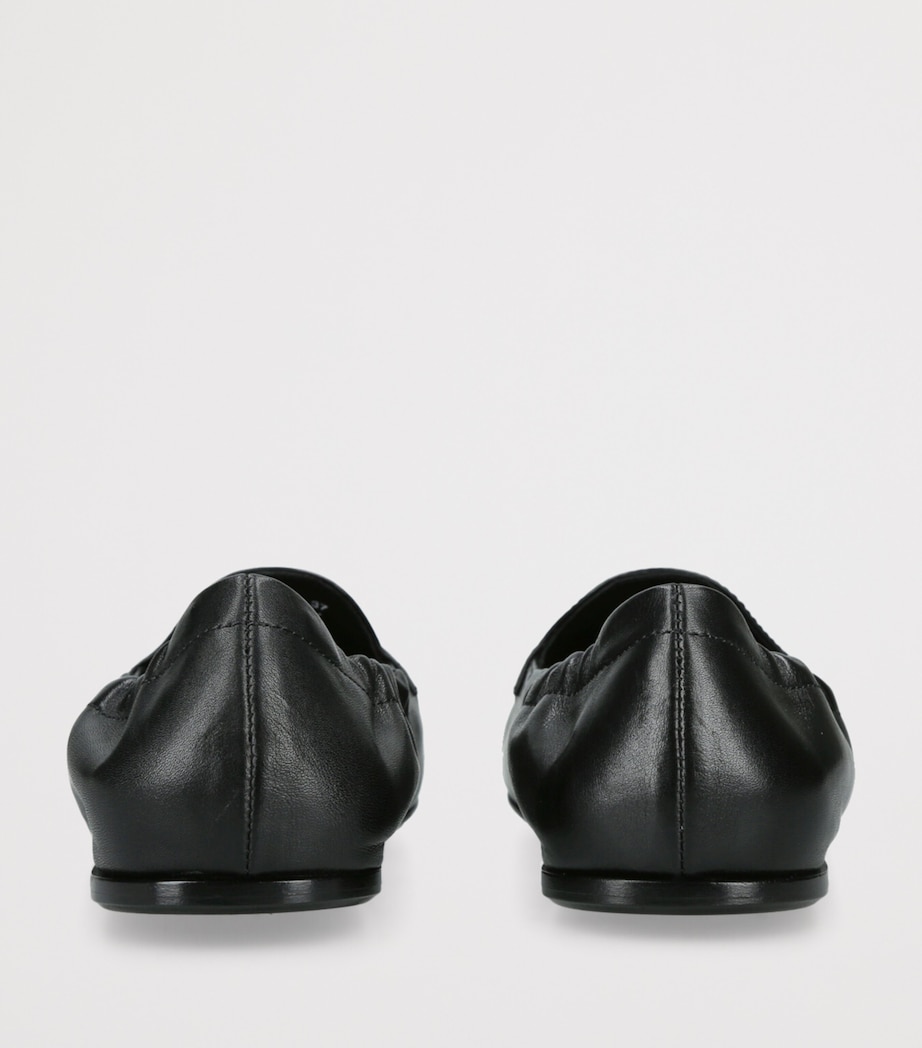 Leather Gathered Moccasin Loafers BLACK Image 2