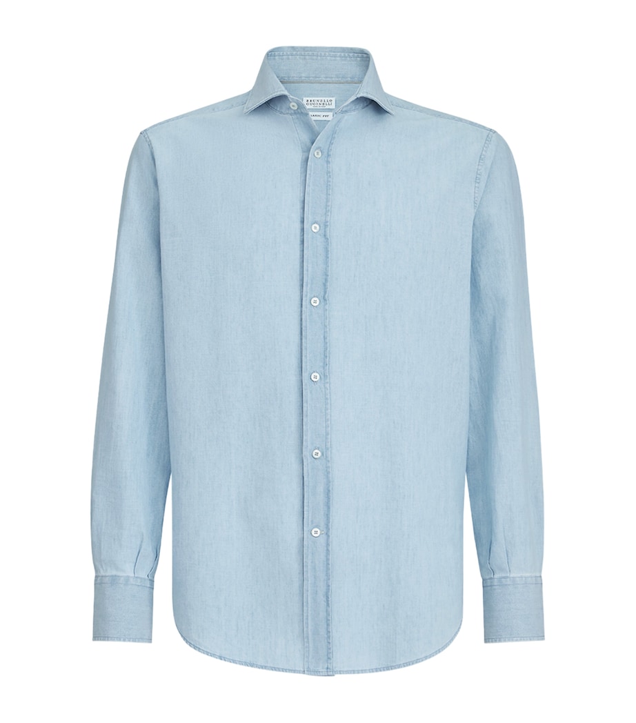 Brunello Cucinelli Mens Denim-Effect Chambray Shirt Image 1