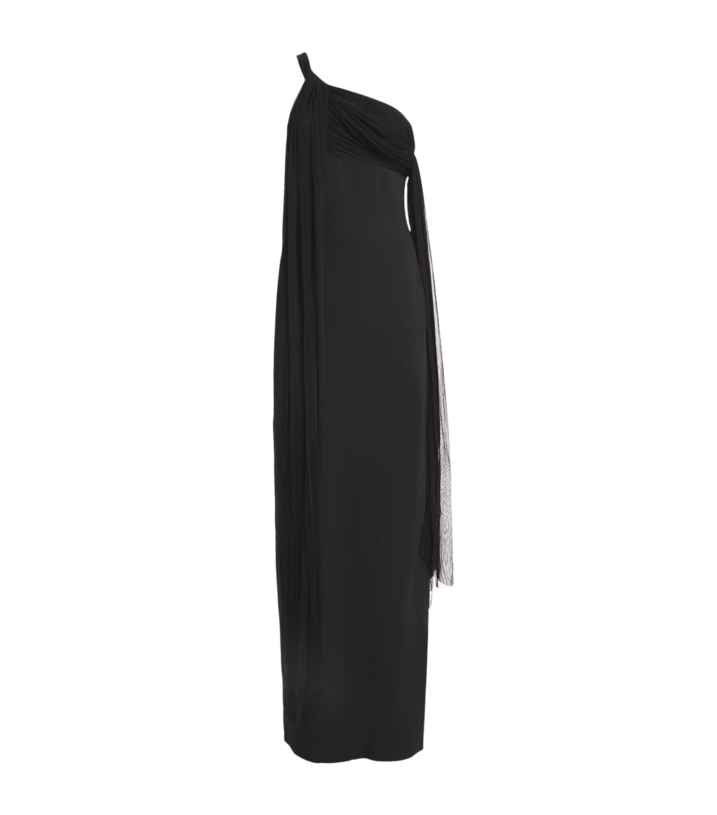 Christopher Esber Silk Tulle Asymmetric Maxi Dress In Black