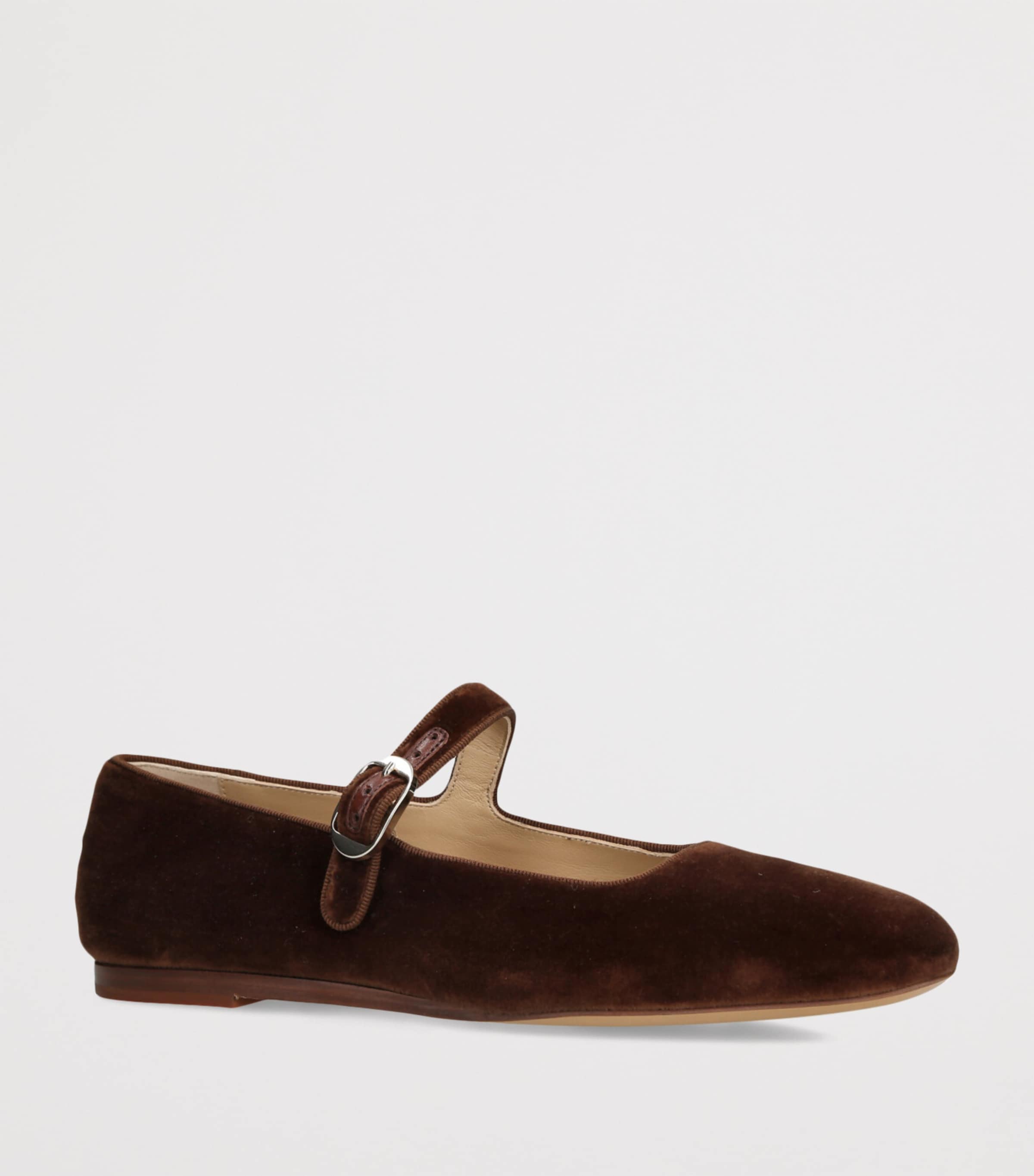 Velvet Mary Jane Ballet Flats BROWN Image 3