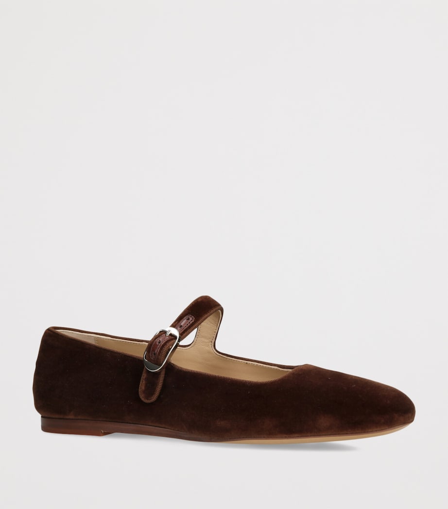Velvet Mary Jane Ballet Flats BROWN Image 3