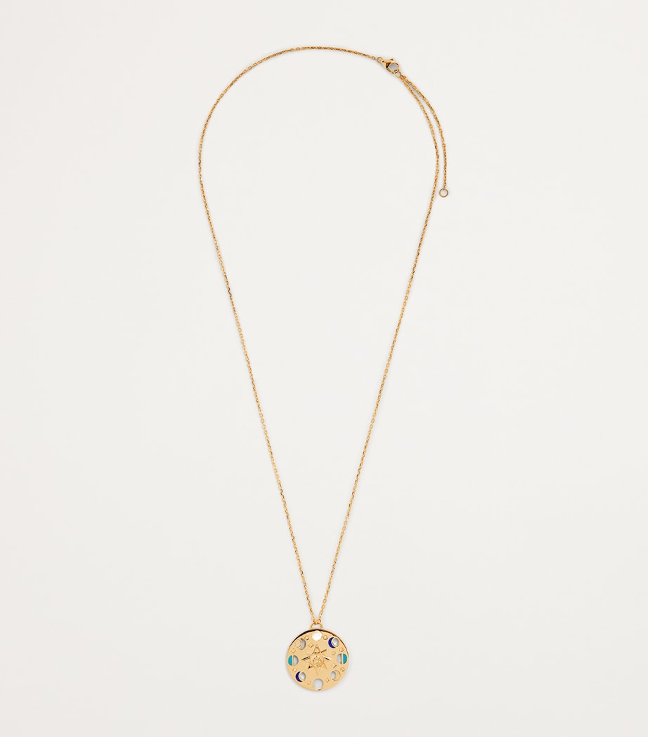 Yellow Gold, White Diamond, Lapis and Turquoise Moon Phase Necklace YELLOW GOLD Image 3