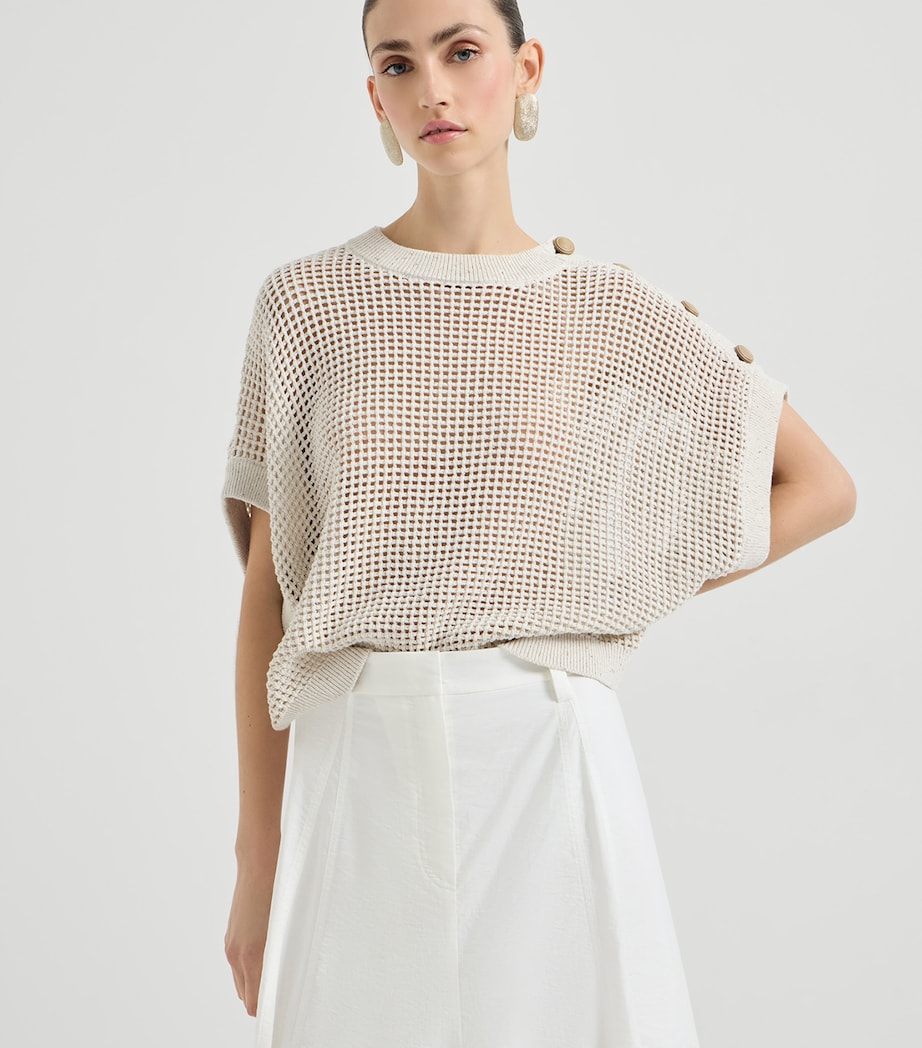 Brunello Cucinelli Womens Cotton-Blend Net Top Image 3