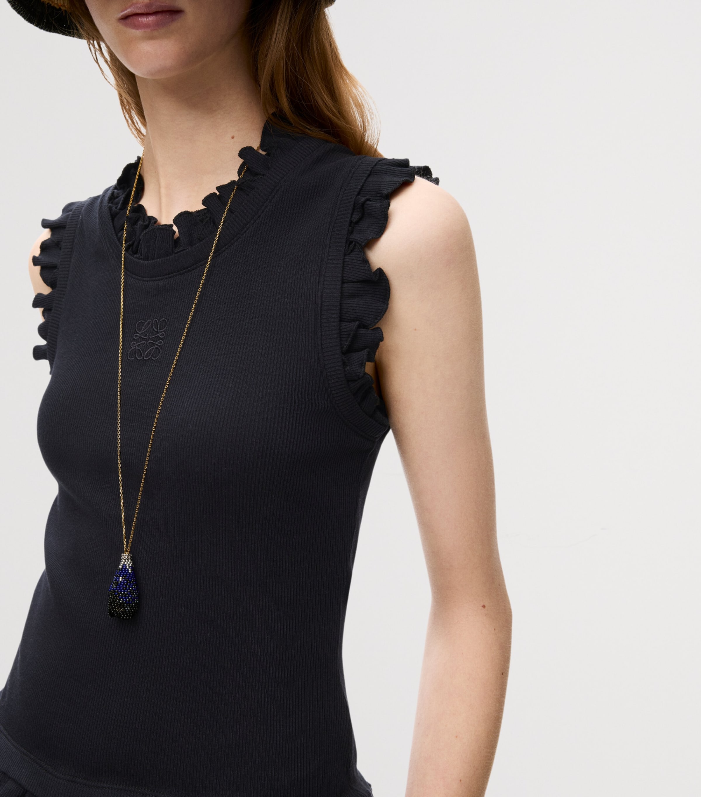 LOEWE Womens x Paula's Ibiza Cotton-Blend Ruffled Tank Top Black Image 5