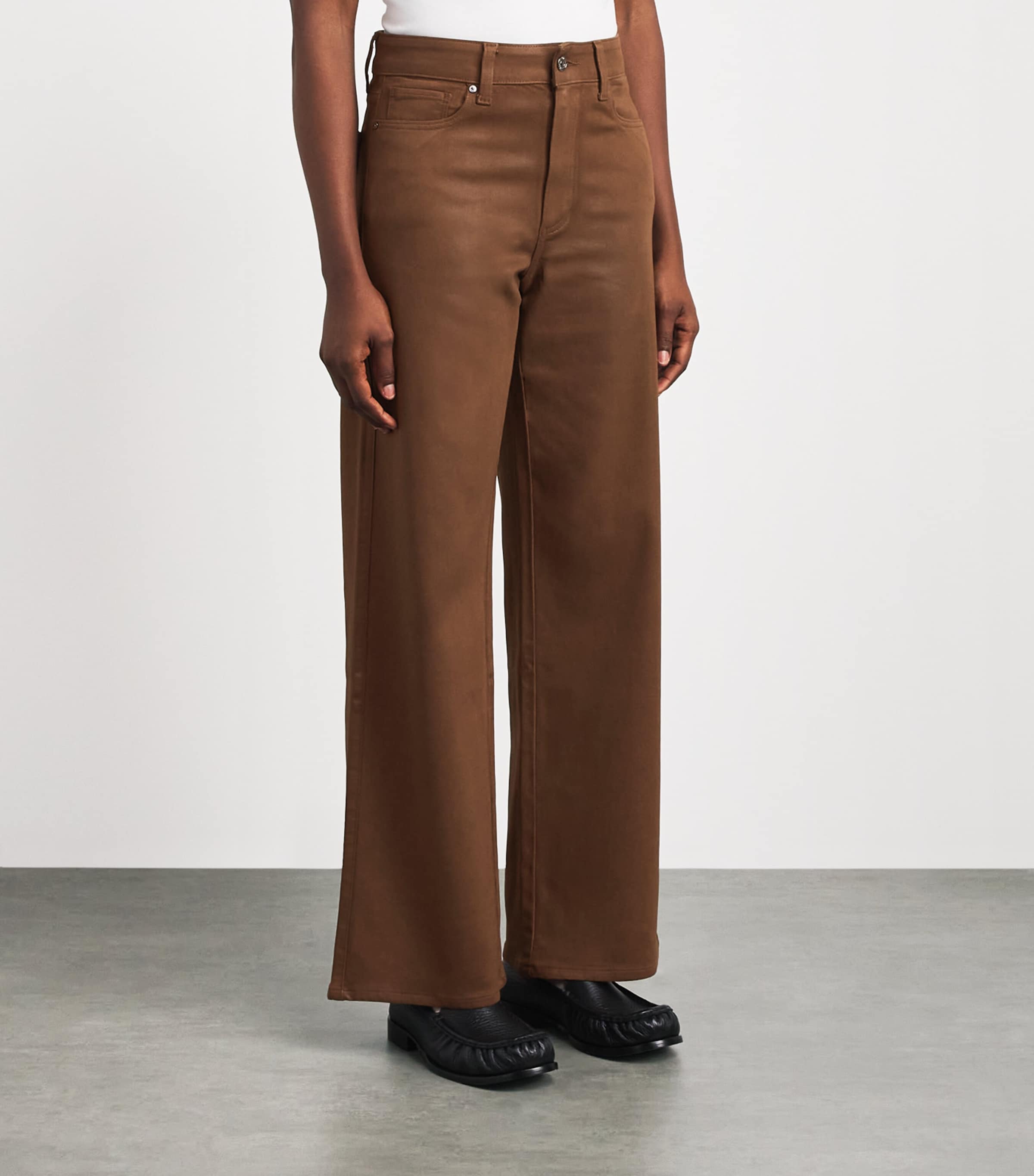 PAIGE Brown Coated Anessa Wide-Leg Jeans | Harrods US