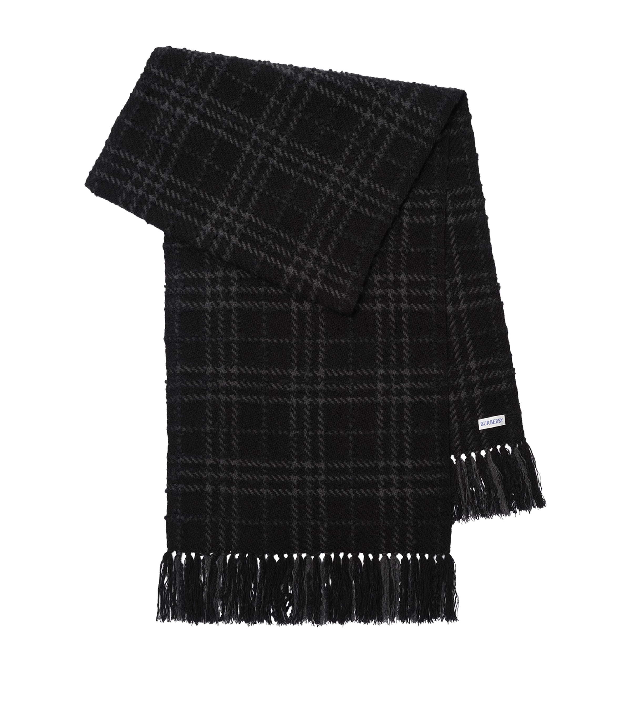 Burberry Cashmere-Silk-Wool Embellished Check Scarf Black Image 1