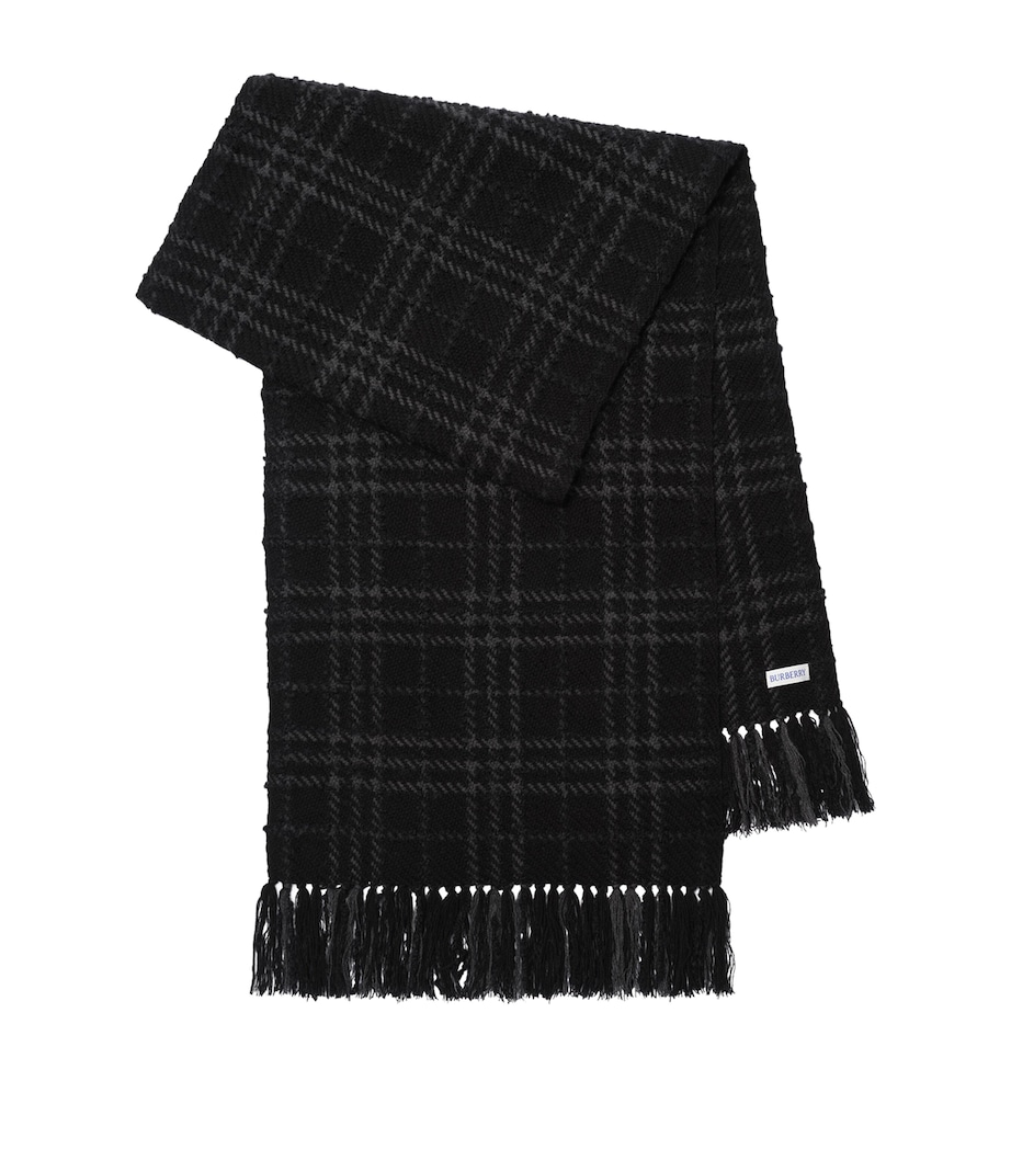 Burberry Cashmere-Silk-Wool Embellished Check Scarf Black Image 1