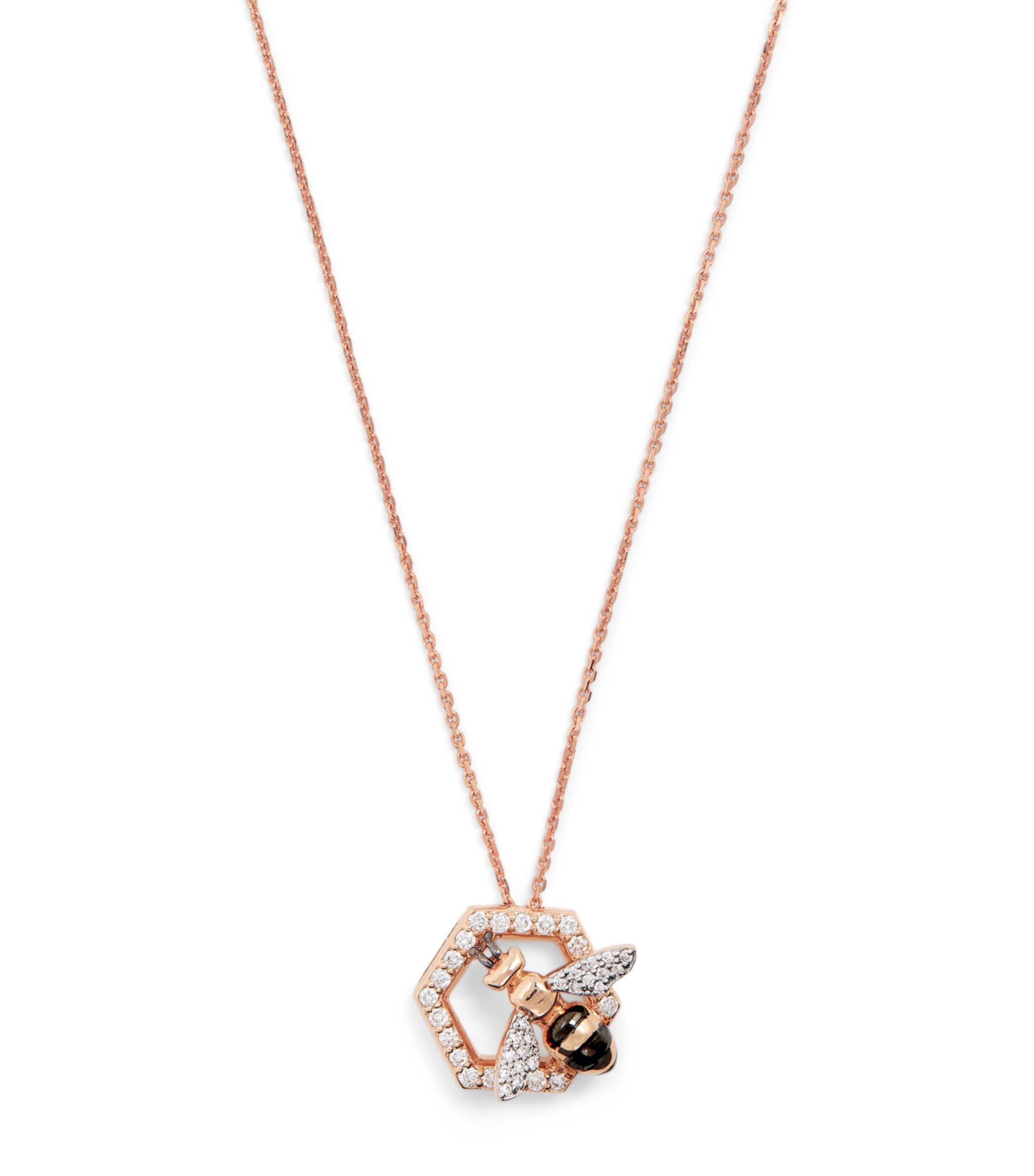 Bee Goddess Small Rose Gold And Diamond Honeycomb Necklace In Gold