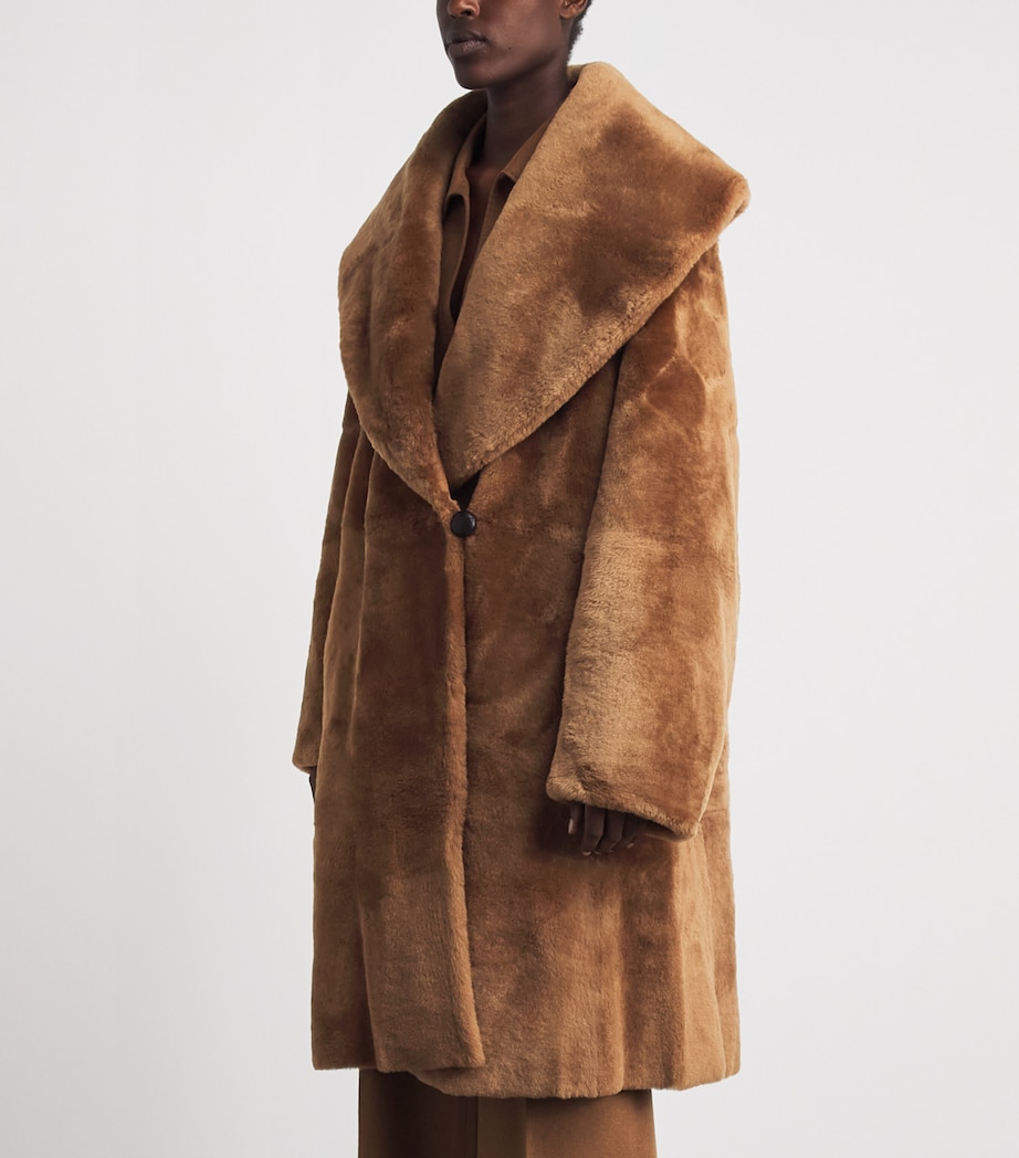 Lafayette 148 Womens Shearling Reversible Shawl-Collar Coat Vicuna Image 4