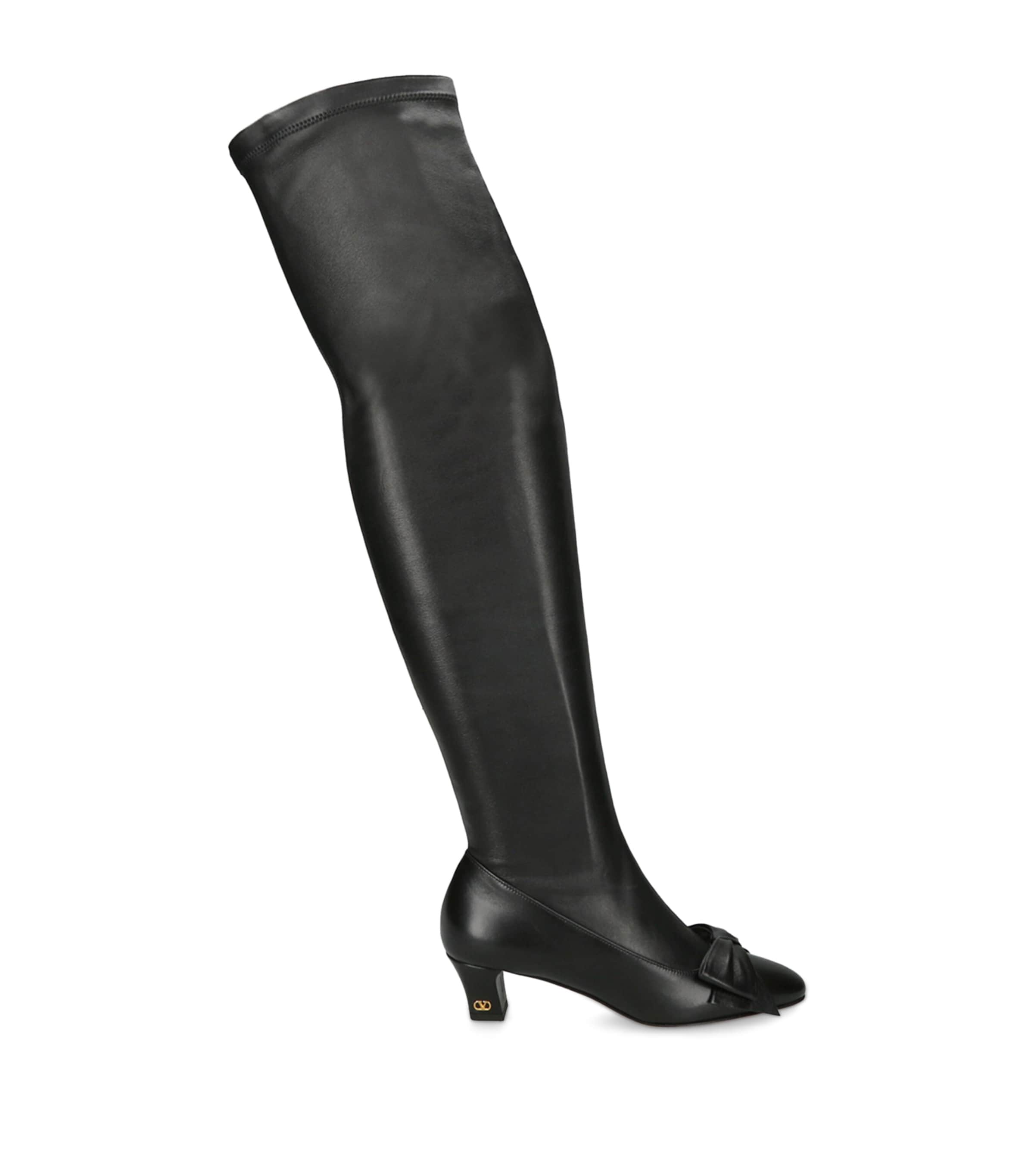 Valentino Leather Bowow Over-the-knee Boots 45 In Black