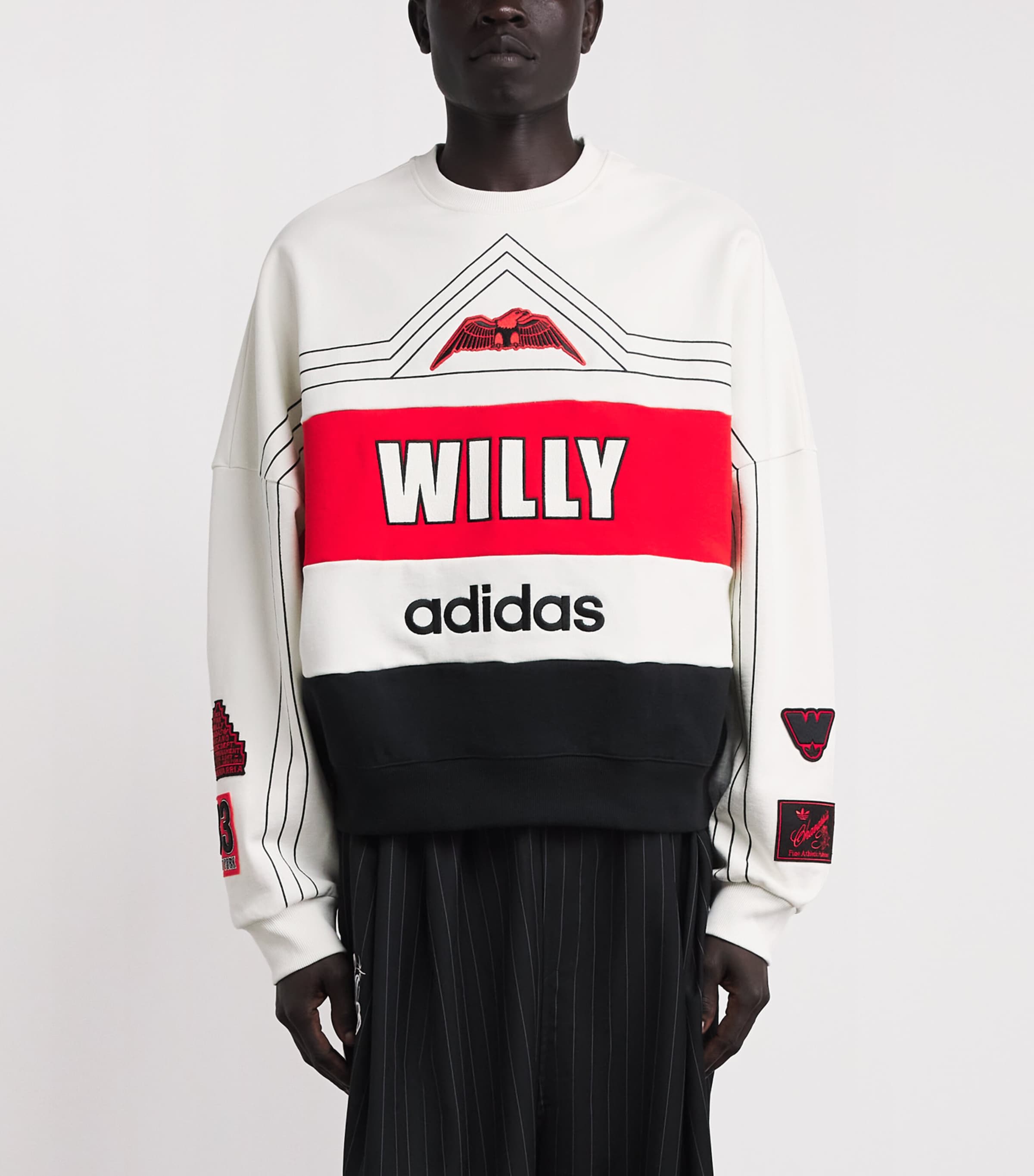 Willy Chavarria Mens x adidas Originals New York Baseball Sweatshirt White Image 4