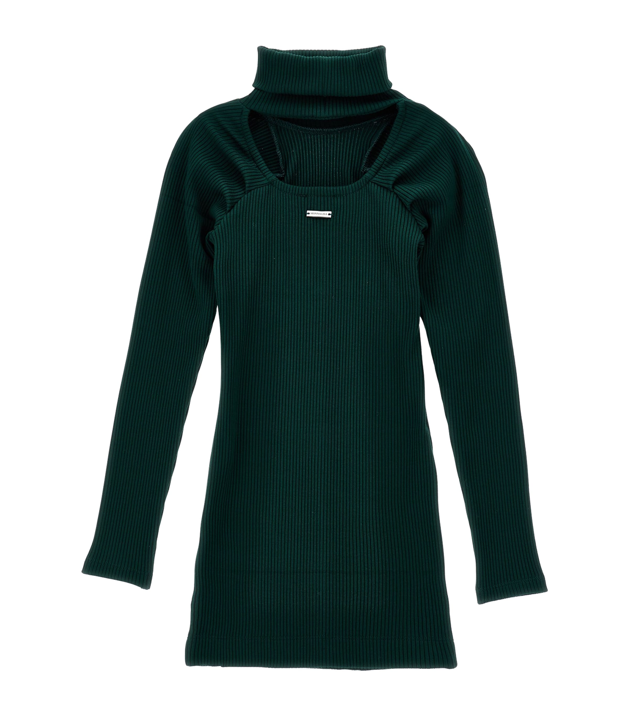Monnalisa Ribbed Knit Dress In Green