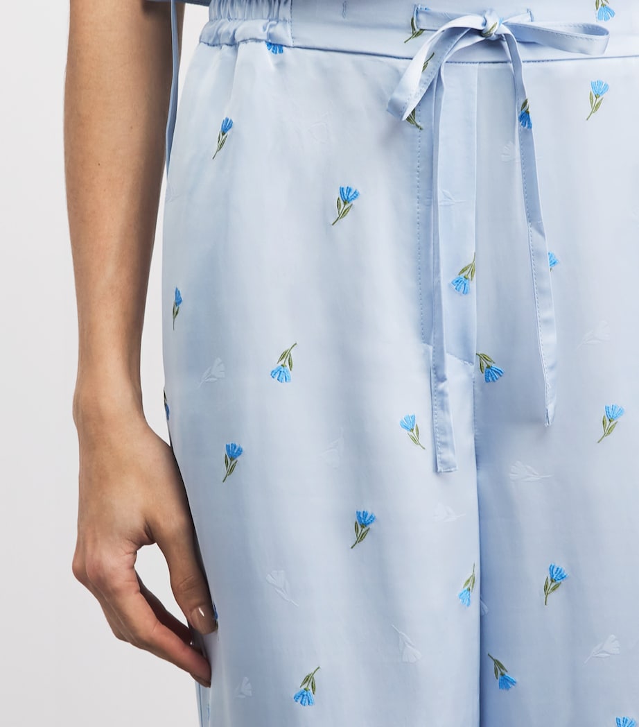Claudie Pierlot Womens Satin Floral Wide-Leg Trousers Sky Image 3
