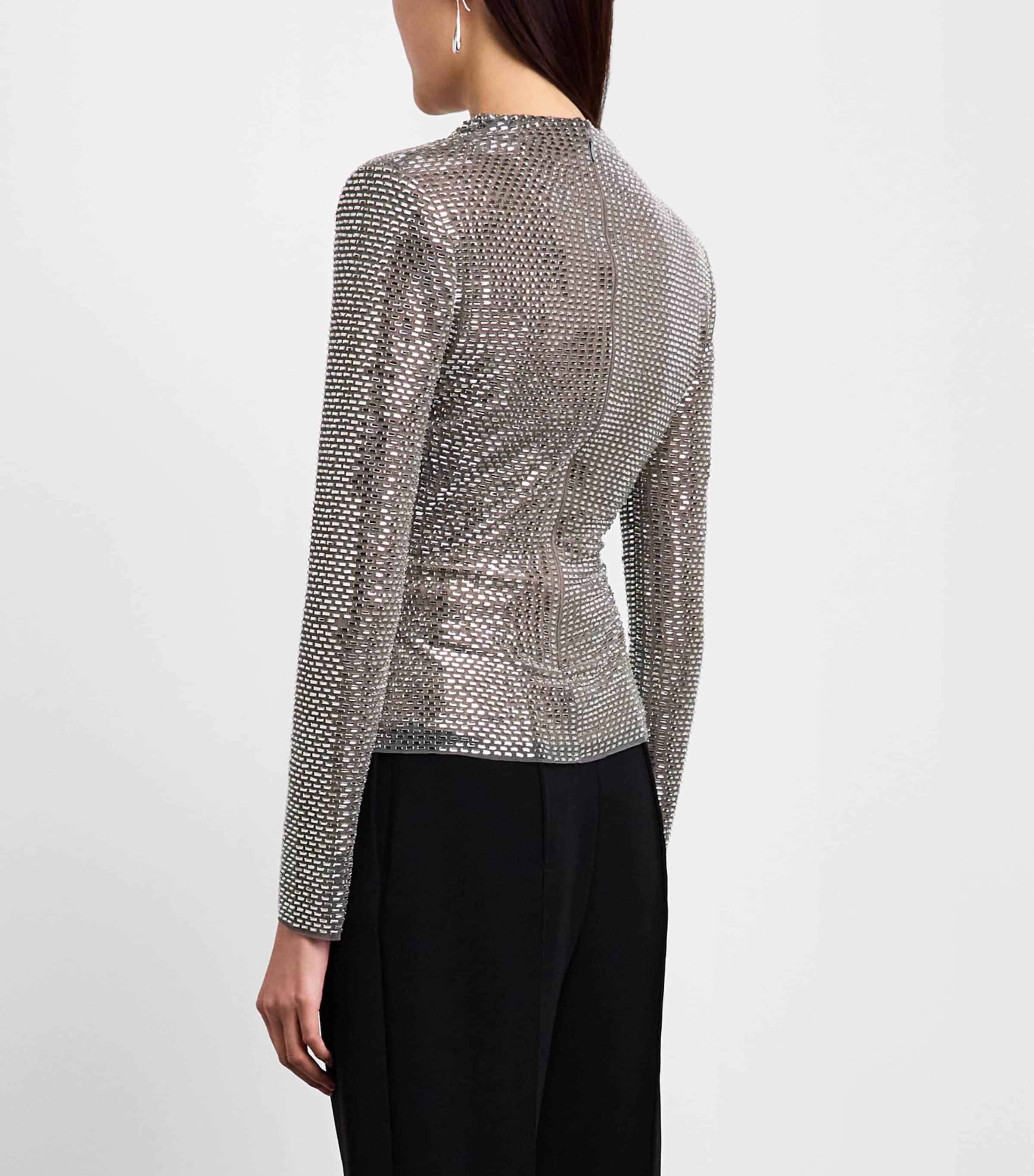 Self-Portrait Womens Rhinestone-Embellished Wrap Top Grey Image 5