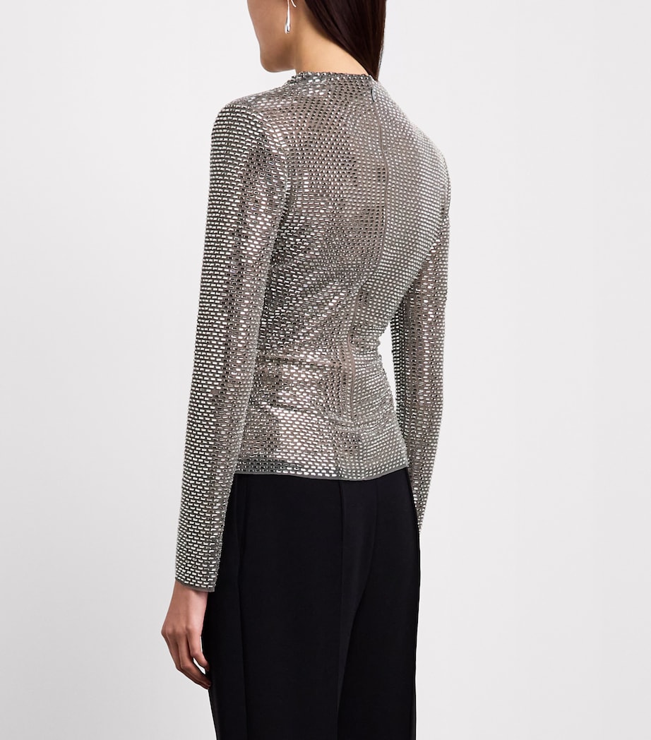 Self-Portrait Womens Rhinestone-Embellished Wrap Top Grey Image 5
