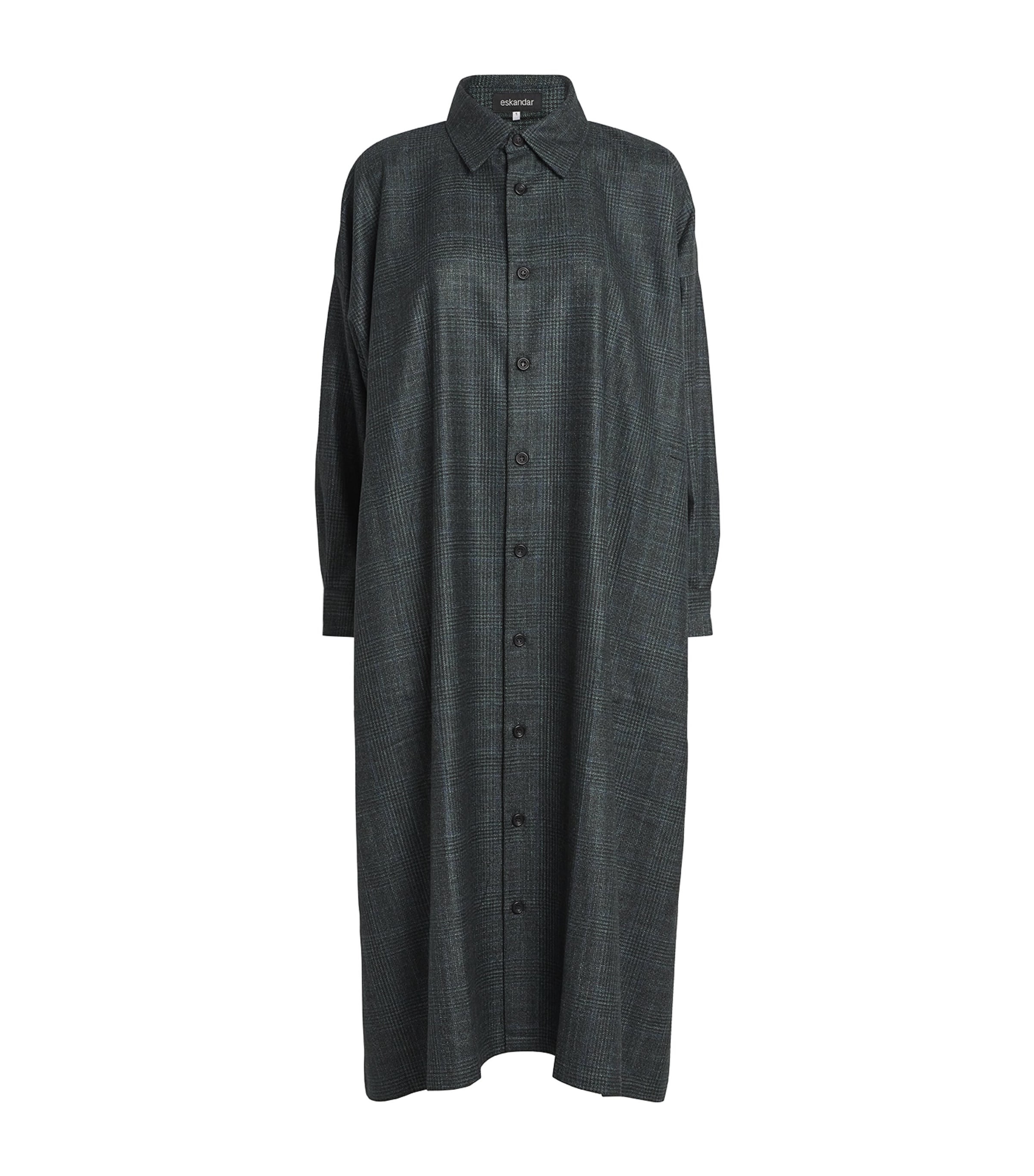 Eskandar Wool-silk-cashmere Midi Shirt Dress In Green