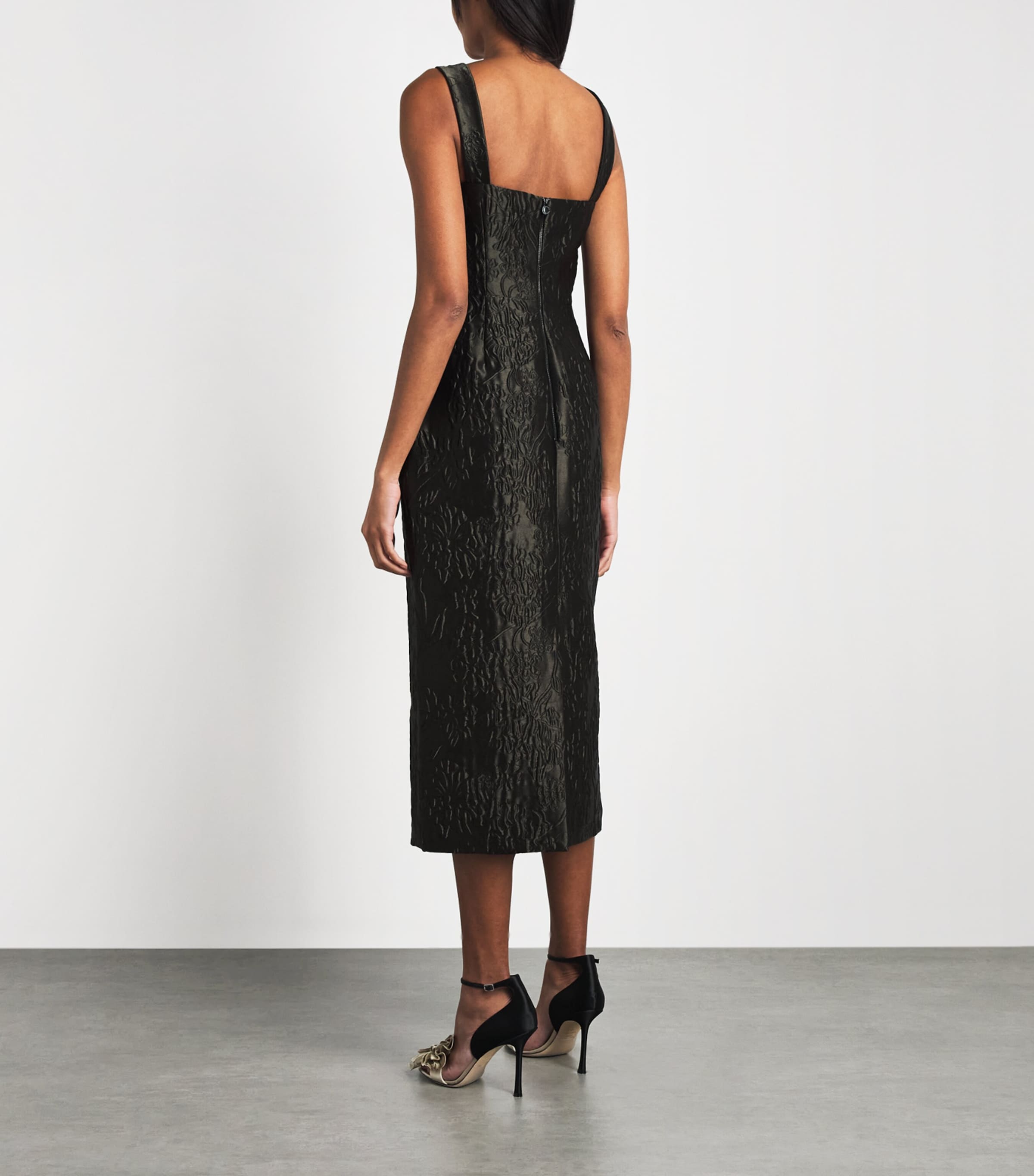 Carolina Herrera Womens Cloqué Floral Column Midi Dress Forest Green Image 4