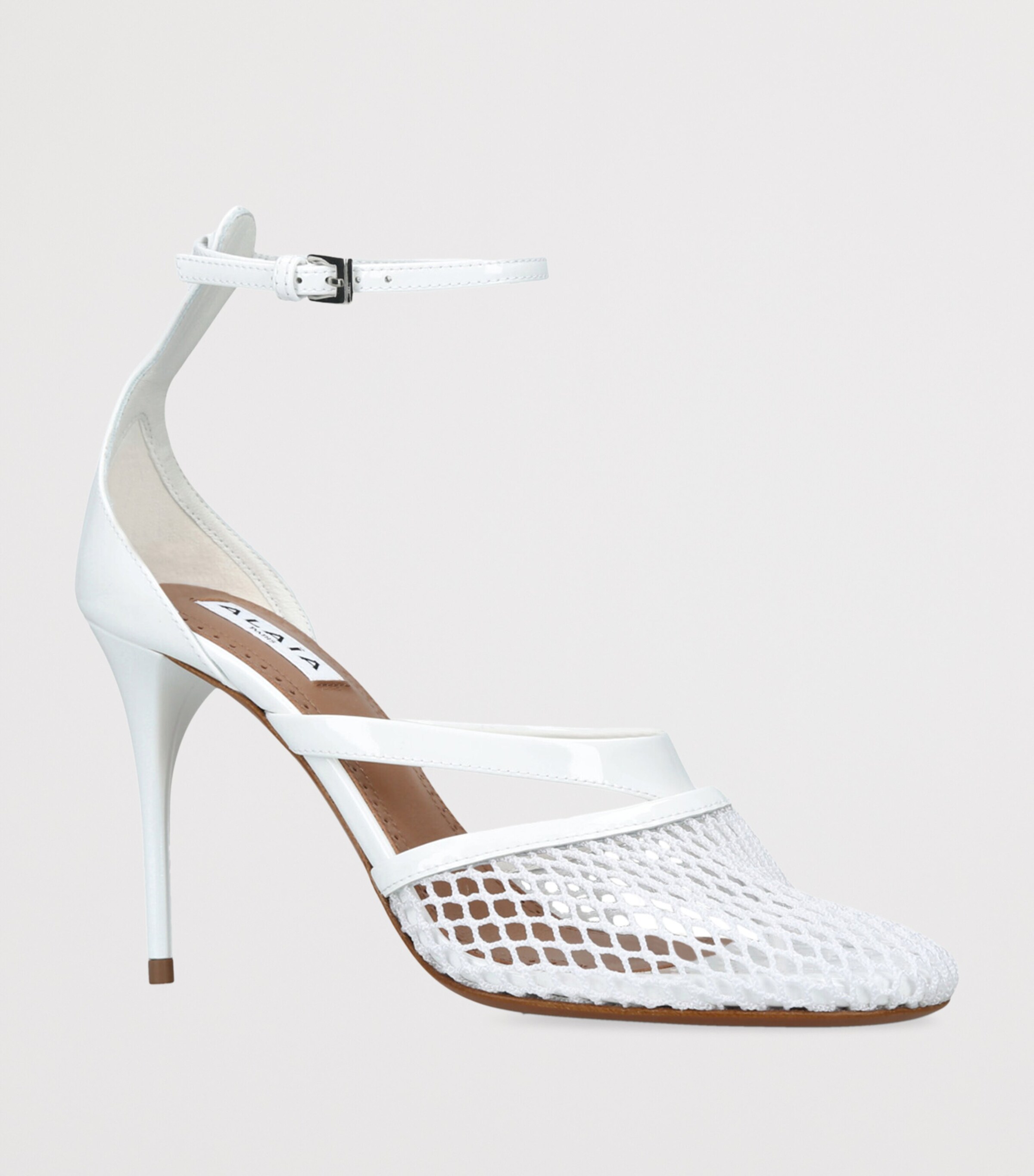 Alaïa Fishnet Ankle-Strap Pumps 90 White Image 3