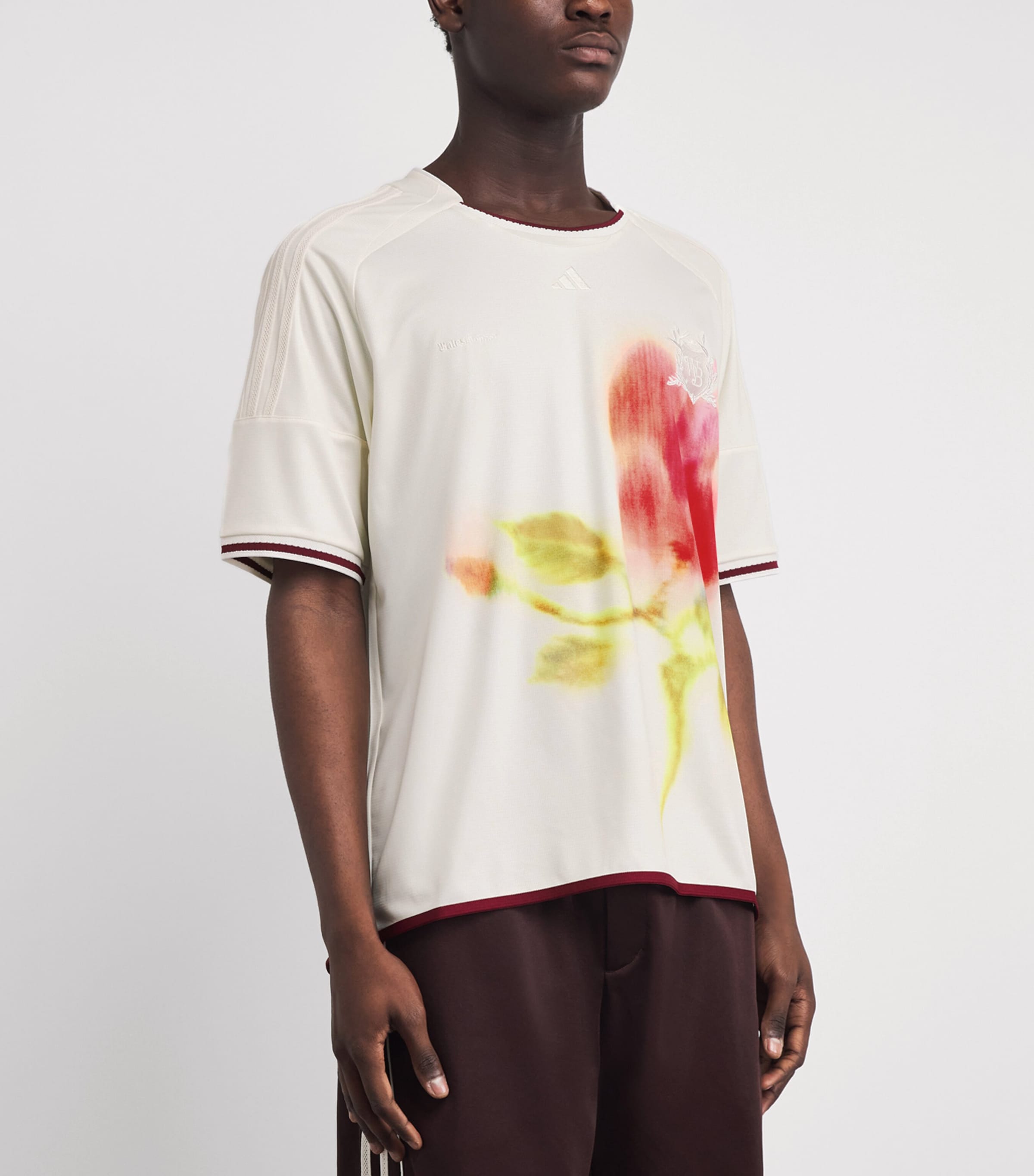 adidas Mens x Wales Bonner Floral Print Football T-Shirt Cwhite Image 4