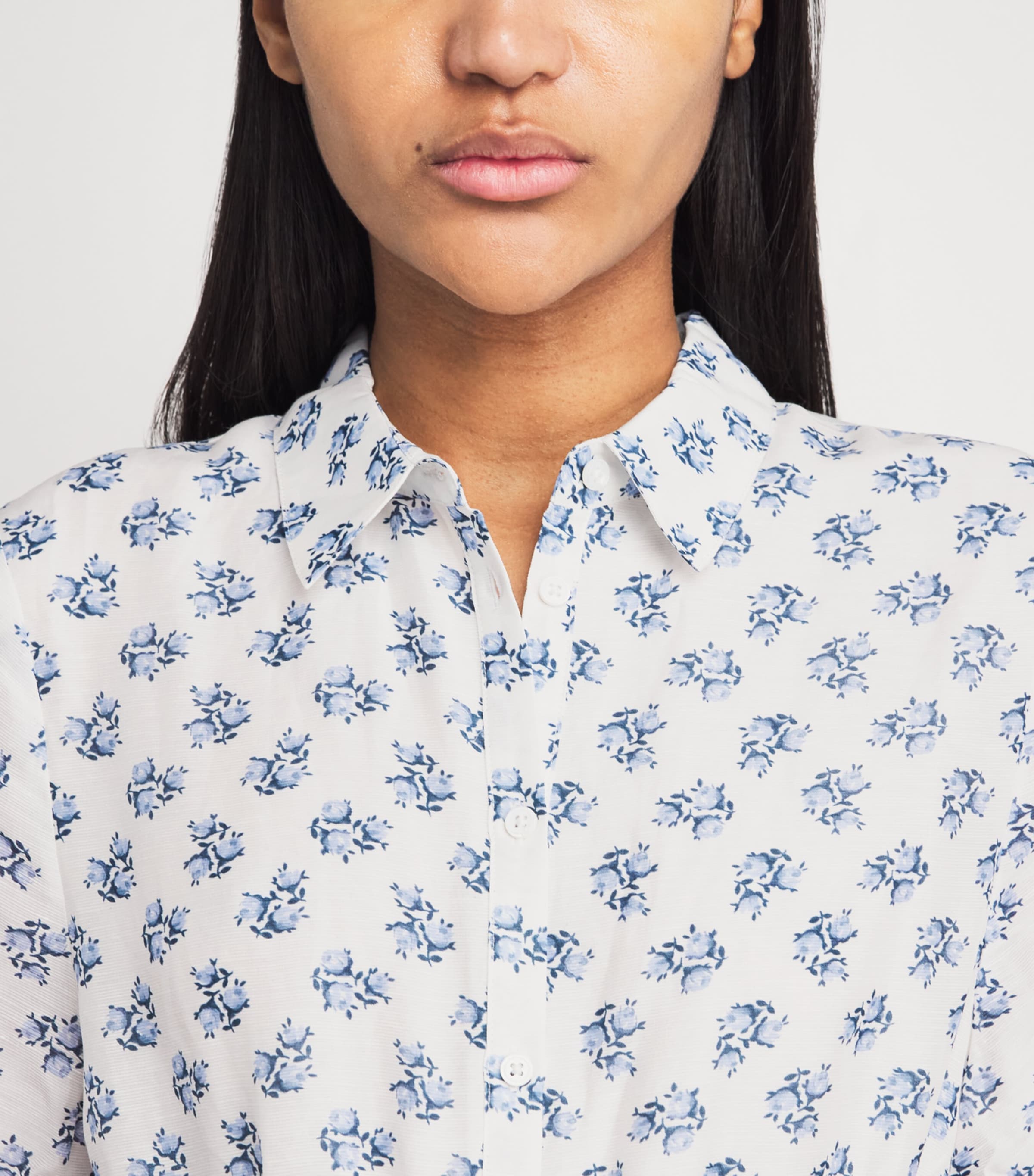 Maje Womens Linen-Blend Floral Print Mini Shirt Dress Blue Small Flowers Image 5