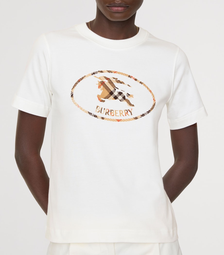 Burberry Womens Cotton Check EKD T-Shirt Chalk Image 3