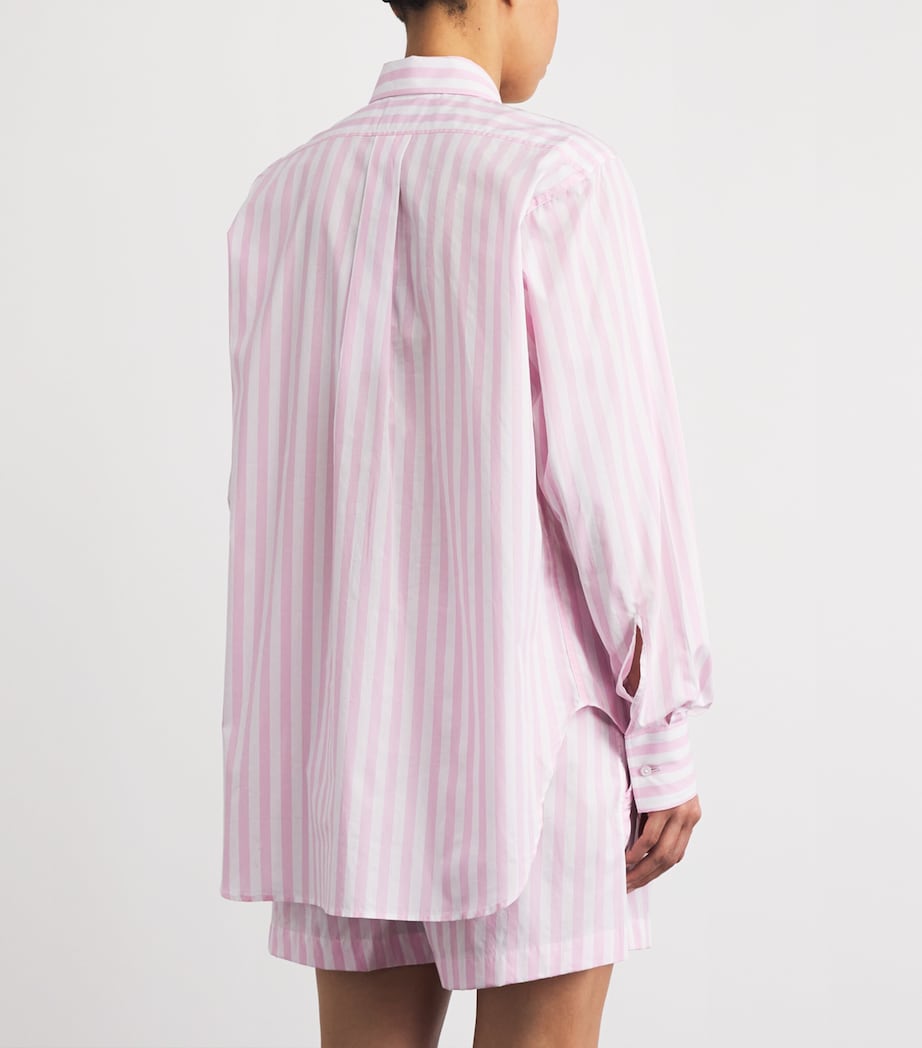Hunza G Womens Cotton Stripe Cabana Shirt Pink Image 5