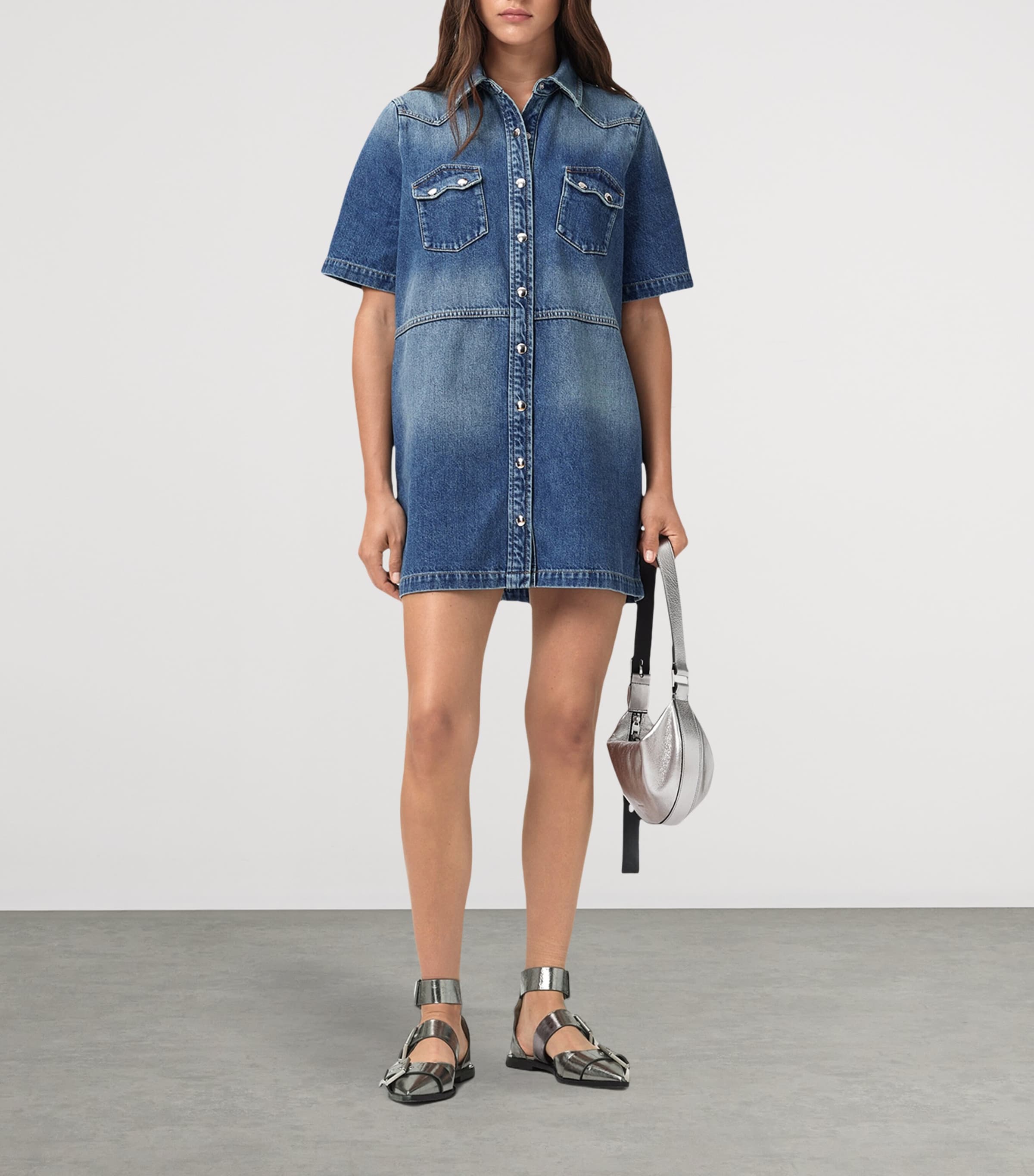 Organic Denim Rock Mini Shirt Dress MID INDIGO Image 3
