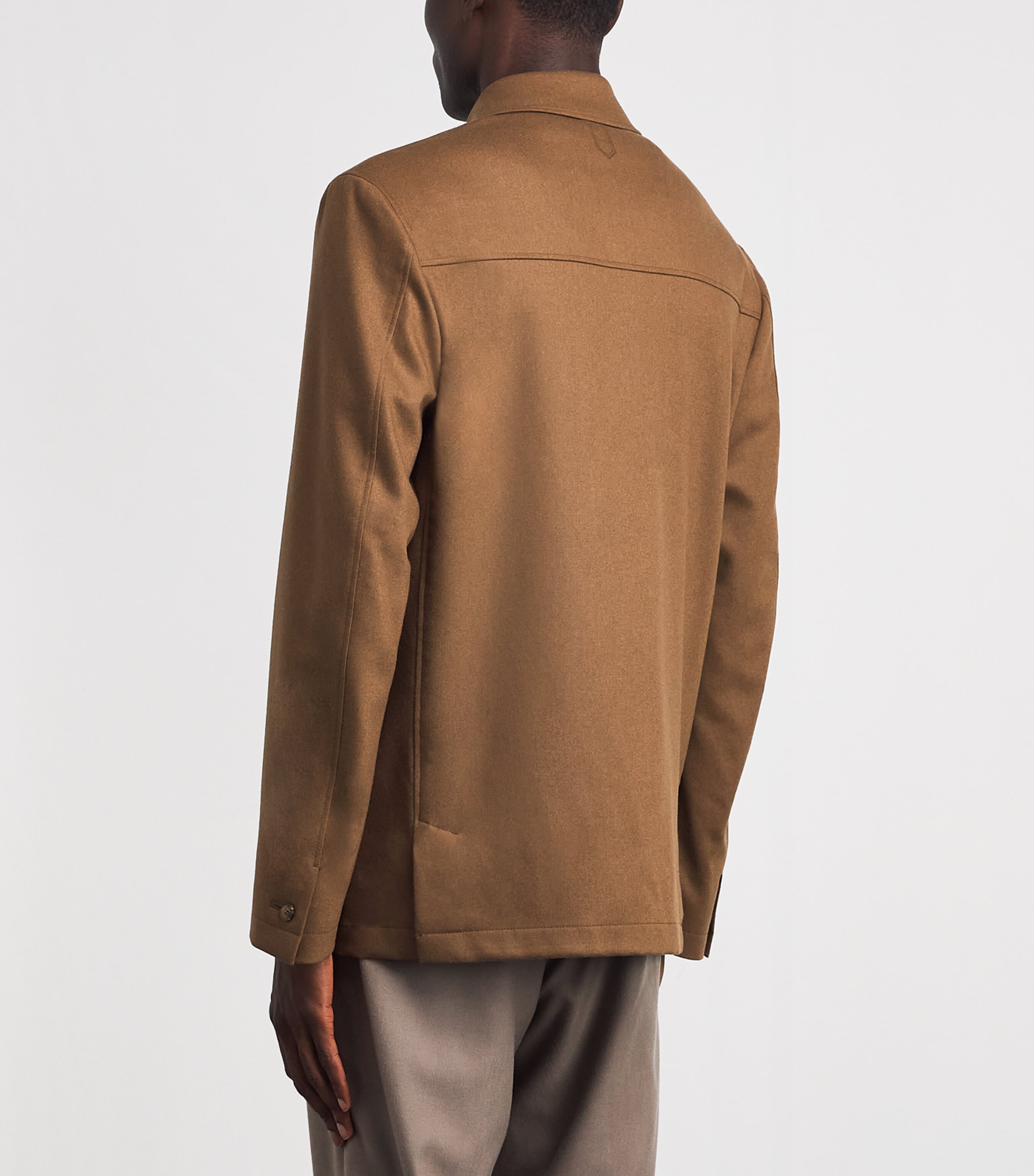 Canali Mens Stretch-Wool Chore Overshirt Brown Image 5
