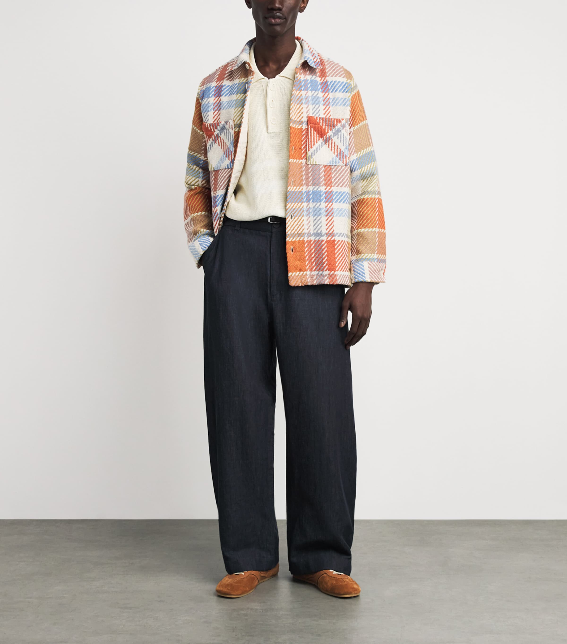 Wax London Mens Cotton-Blend Pike Check Whiting Overshirt Pastel Multi Image 2