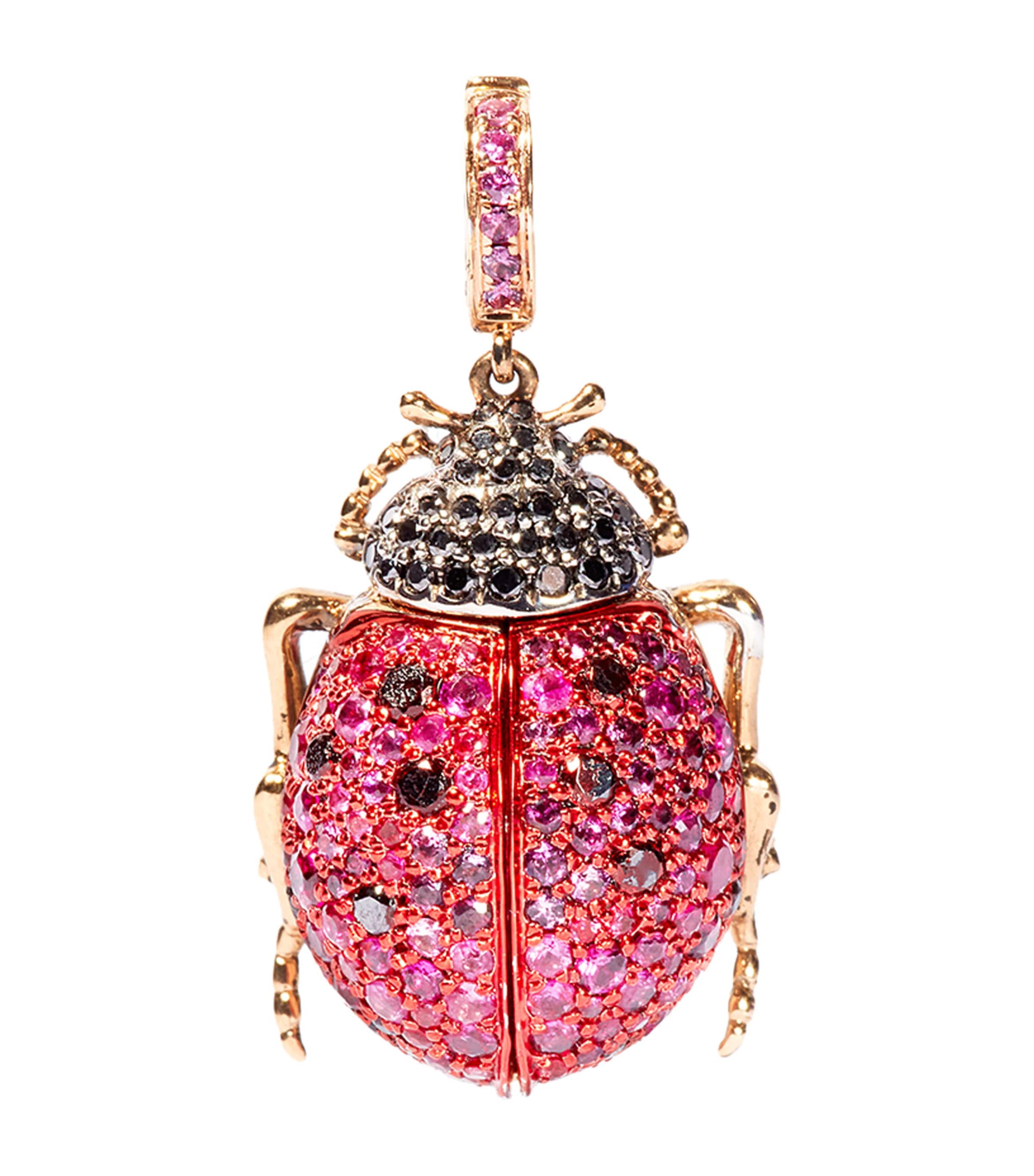 ANNOUSHKA YELLOW GOLD, DIAMOND, RUBY AND SAPPHIRE LADYBIRD LOCKET