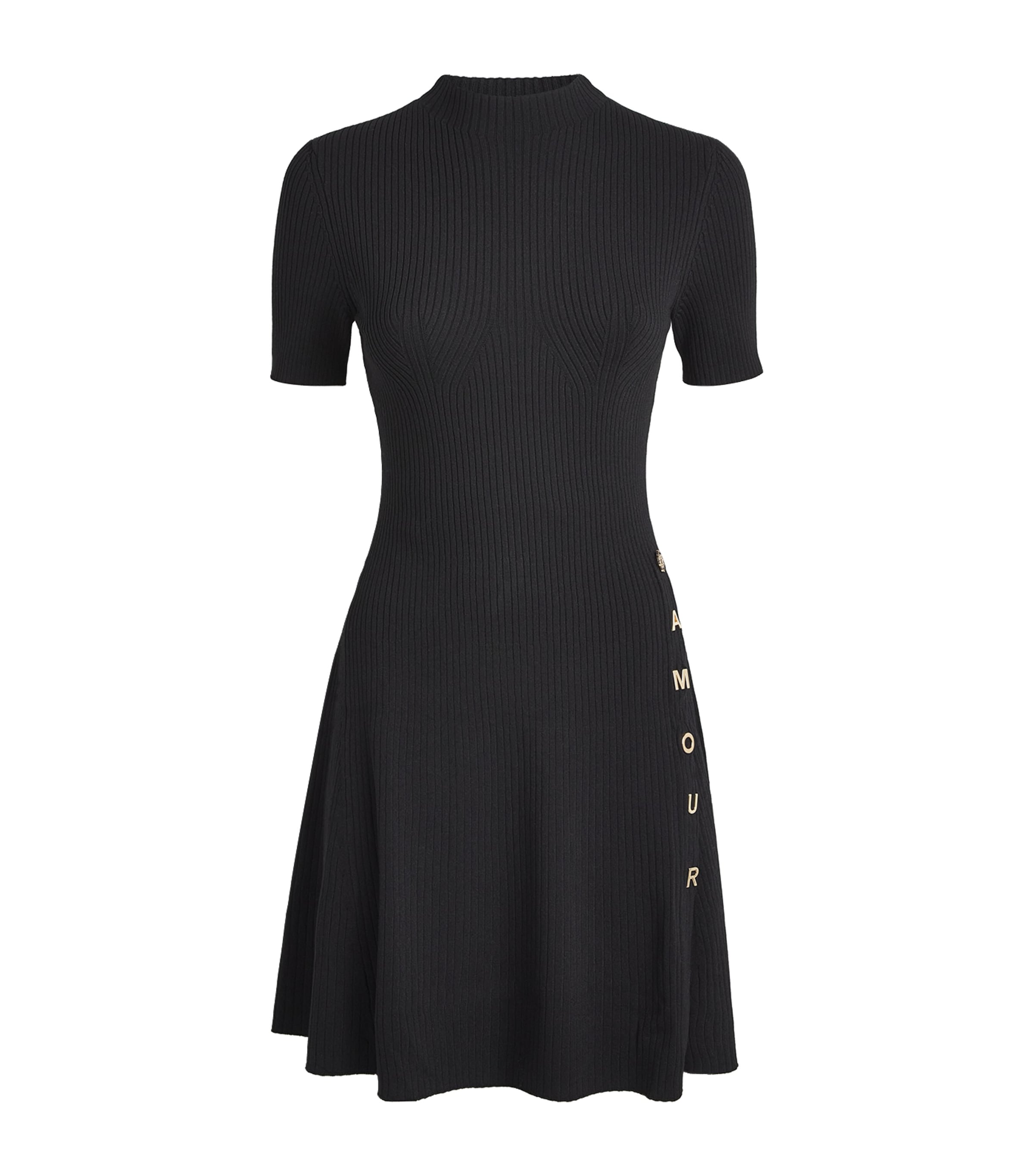 Rib-Knit Embellished Mini Dress BLACK Image 1