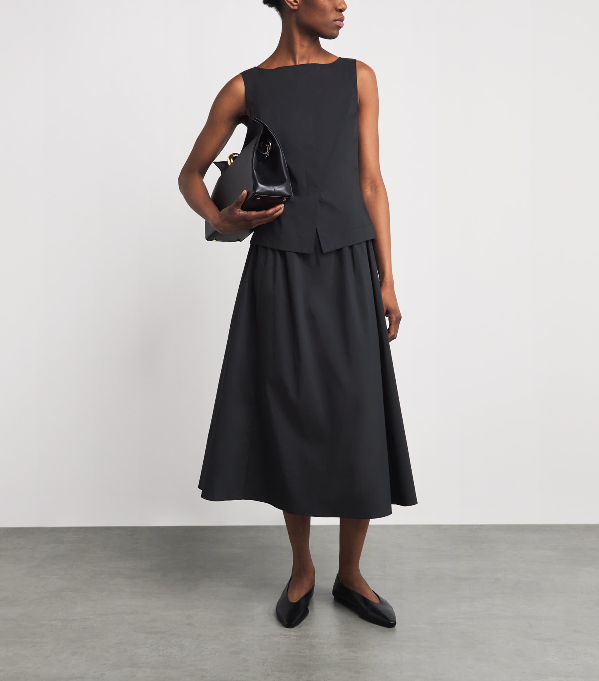 Theory Womens Poplin Boat-Neck Midi Dress Black Image 2