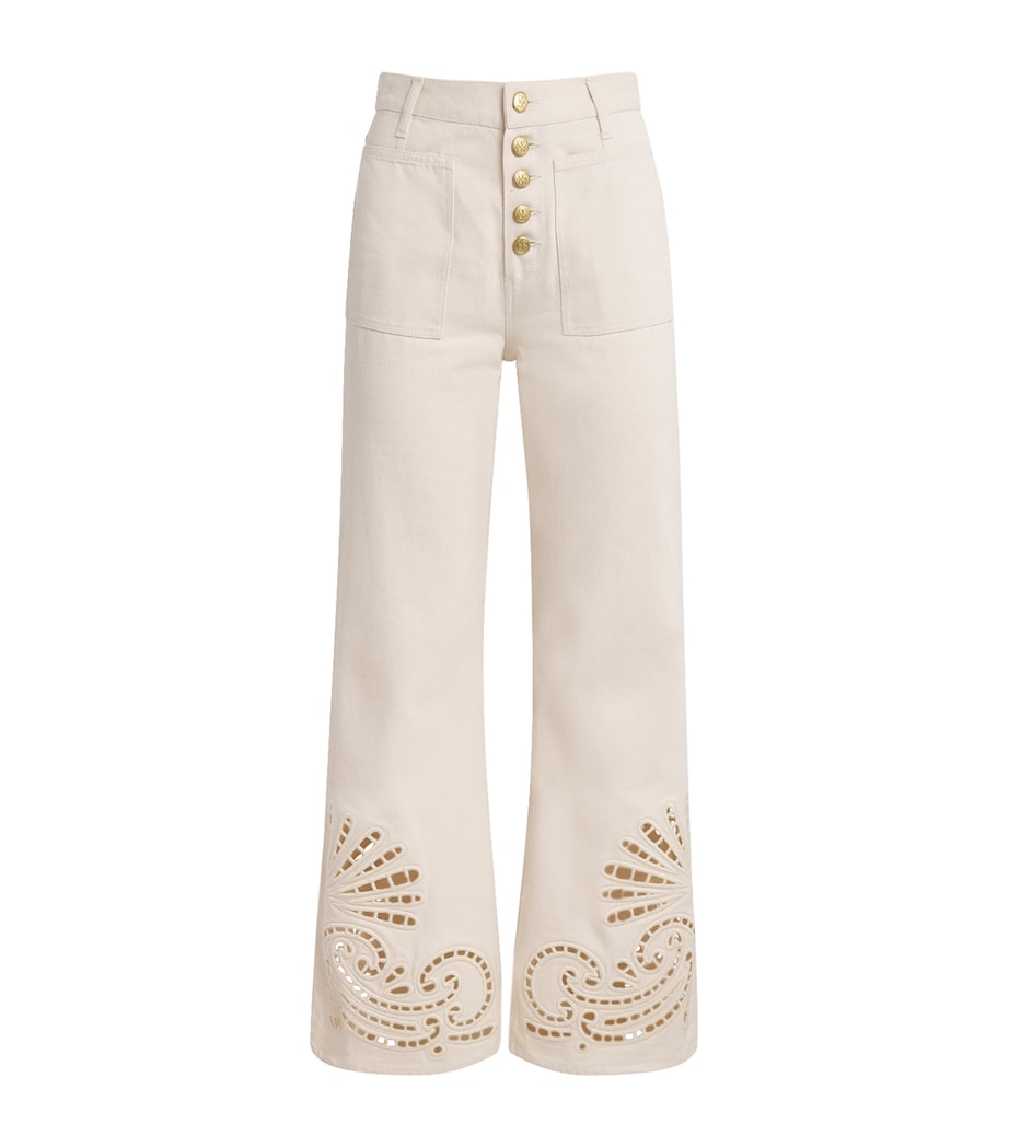 Ulla Johnson Womens Eyelet The Lou Flared Jeans Cowrie Image 1