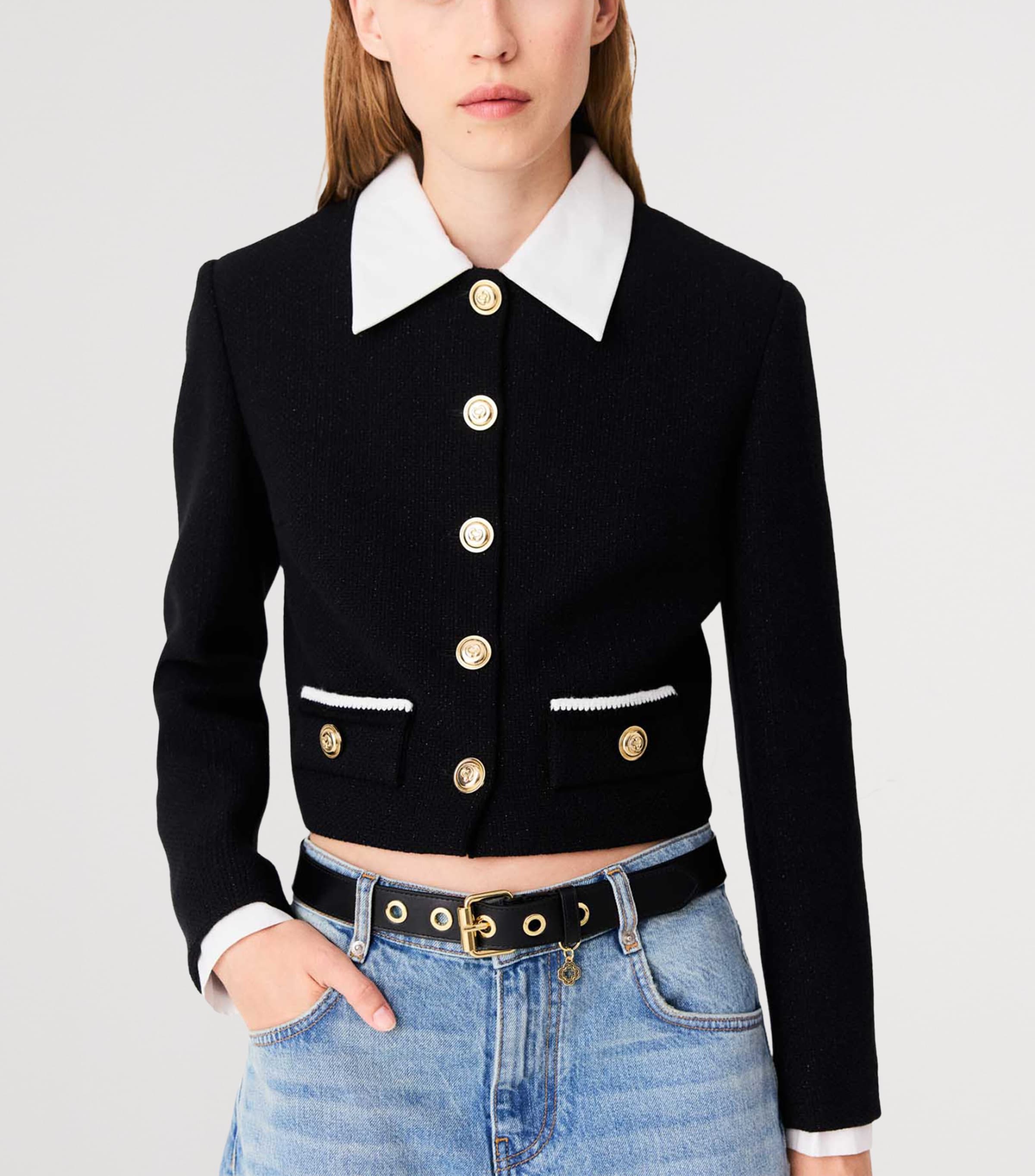 Maje Womens Knitted Glitter Jacket Black Image 5