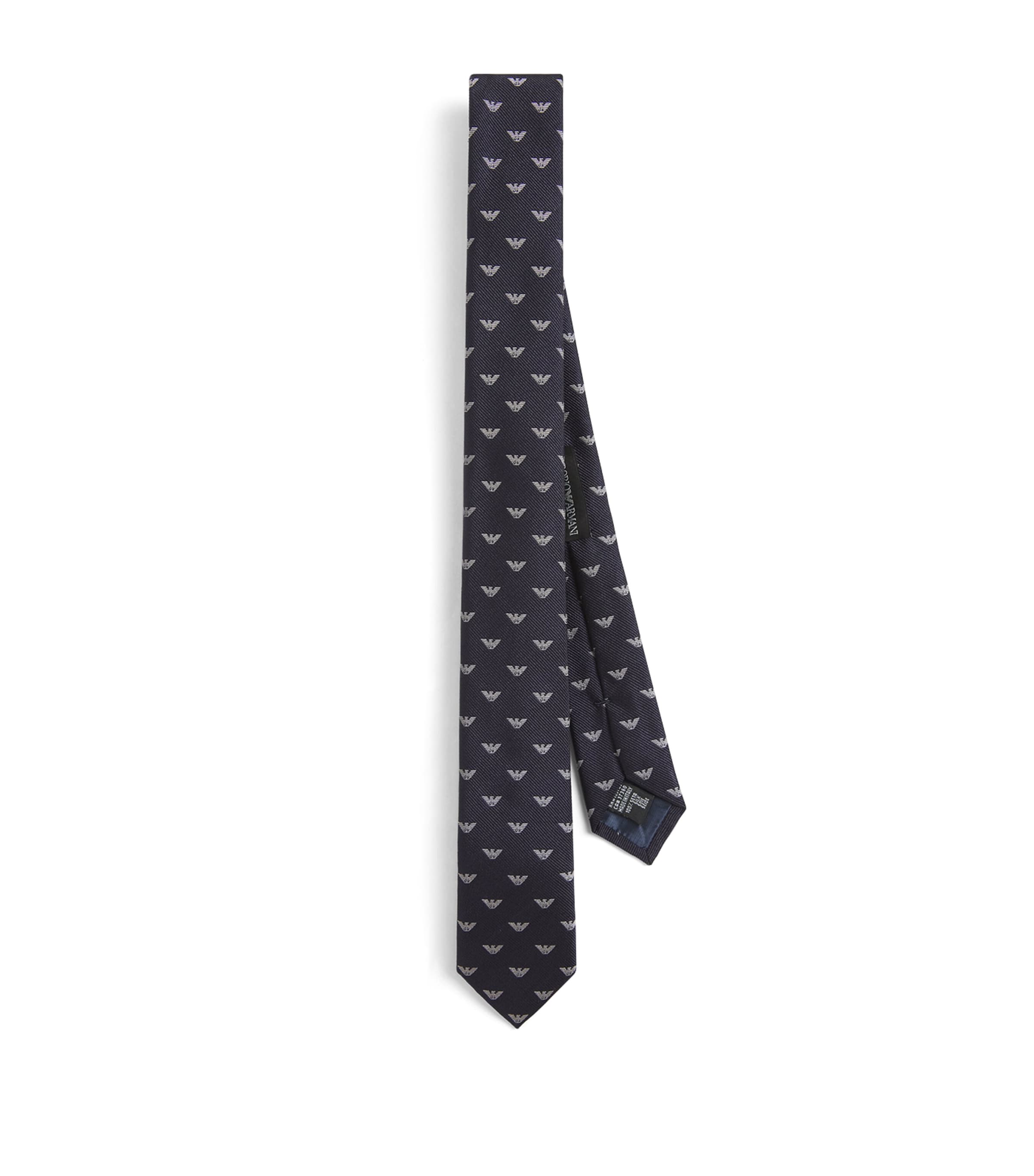 Emporio Armani Silk Logo Jacquard Tie In Blue