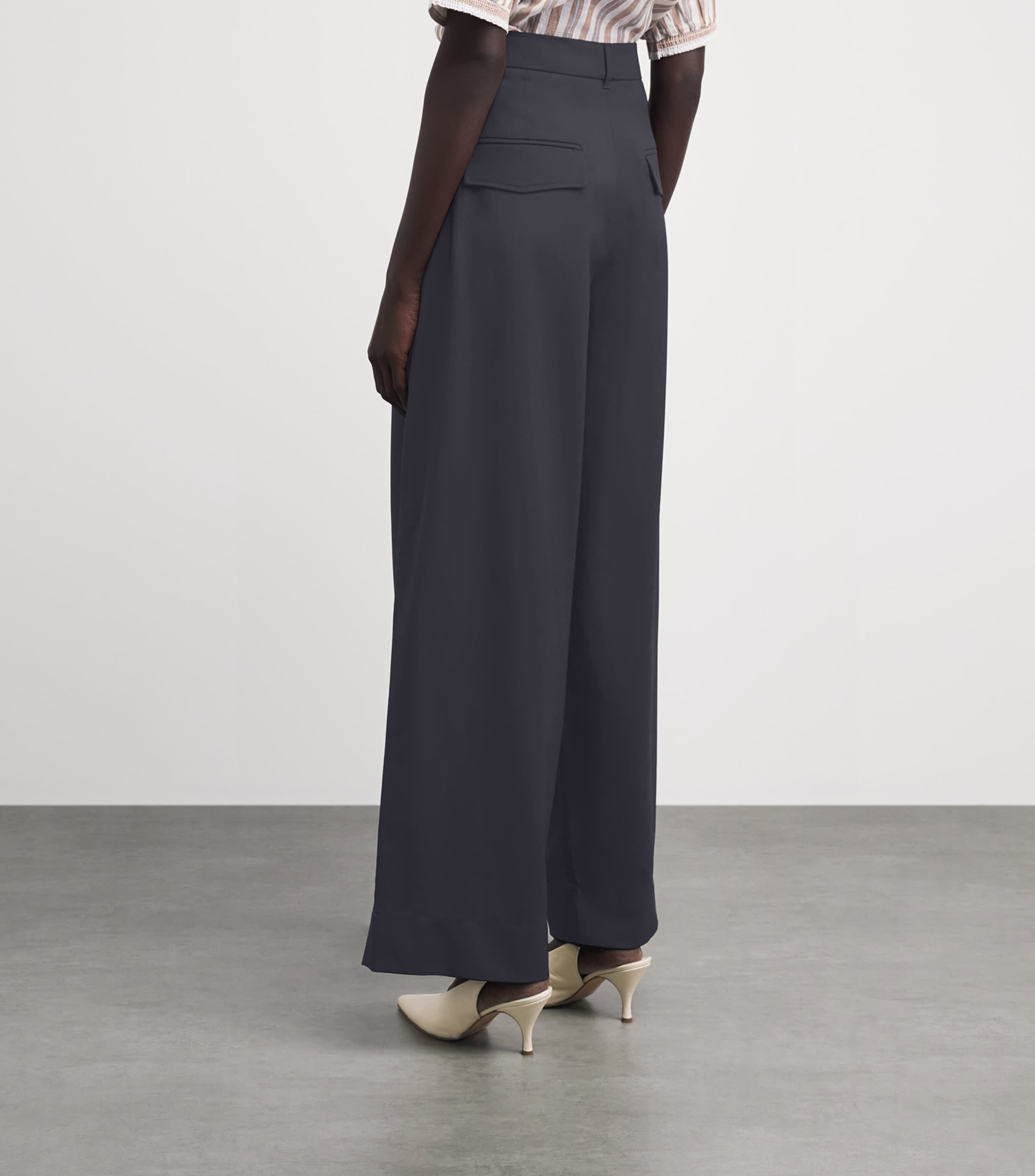 ME+EM Womens Wool Pleated Tapered Trousers Navy Image 5