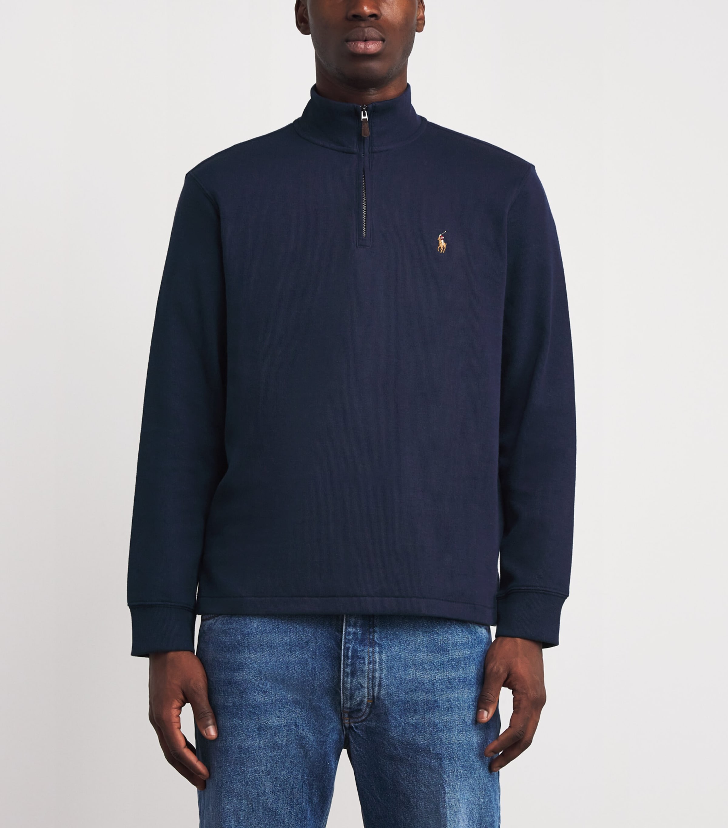 Cotton Logo Quarter-Zip Sweater NAVY Image 3
