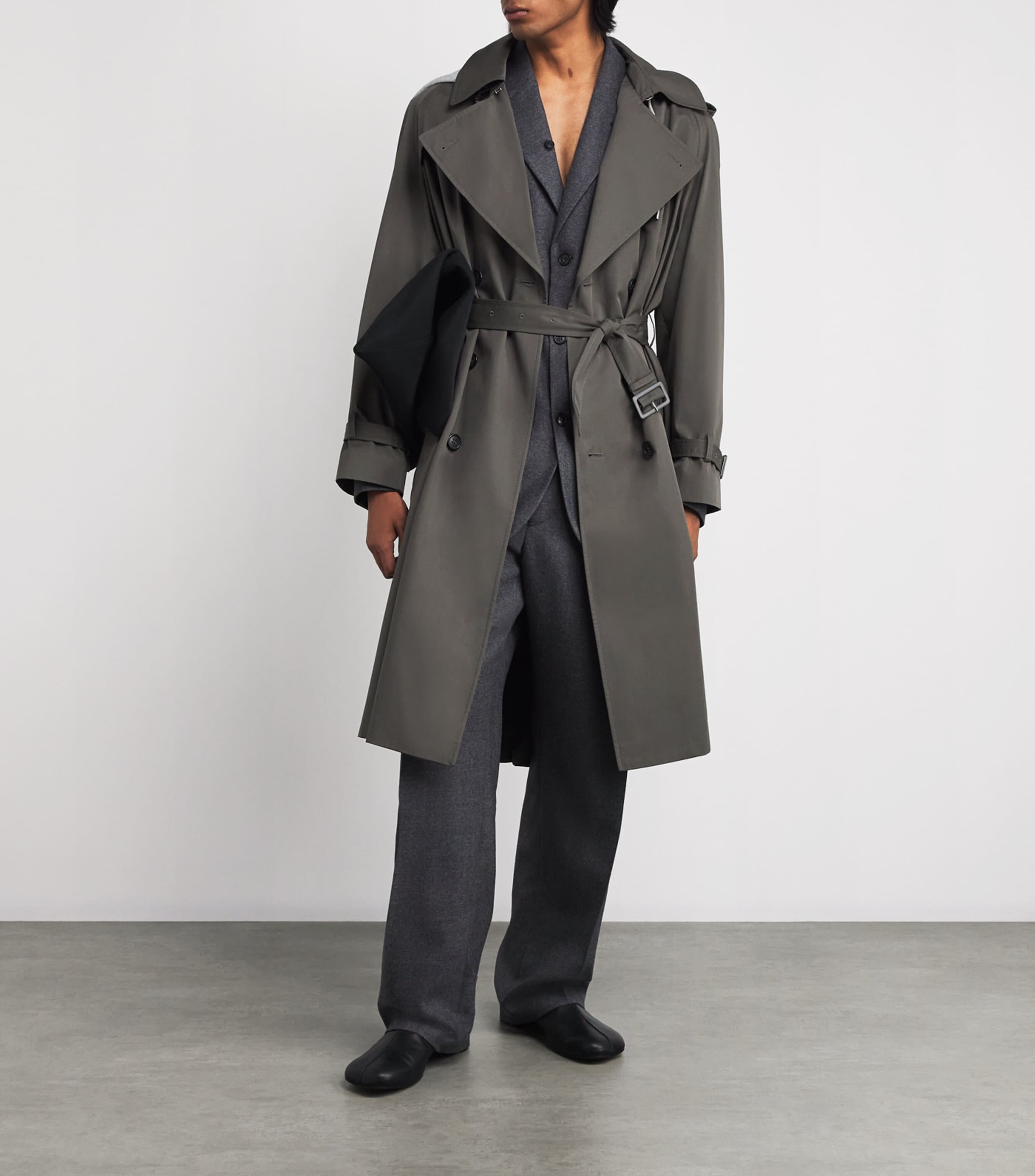 トレンチコート MM6 MAISON MARGIELA Dark Grey Stretch Cotton Trench Coat MM6 Maison Margiela Grey Cotton Hood-Detail Trench Coat