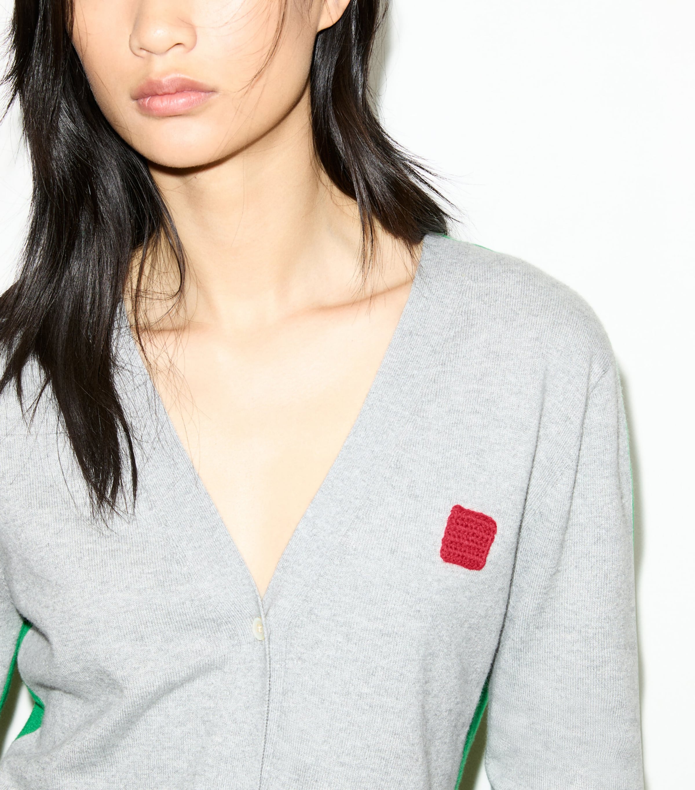 MAX&Co. Womens Cotton-Cashmere Two-Tone Cardigan Melange Grey Image 4