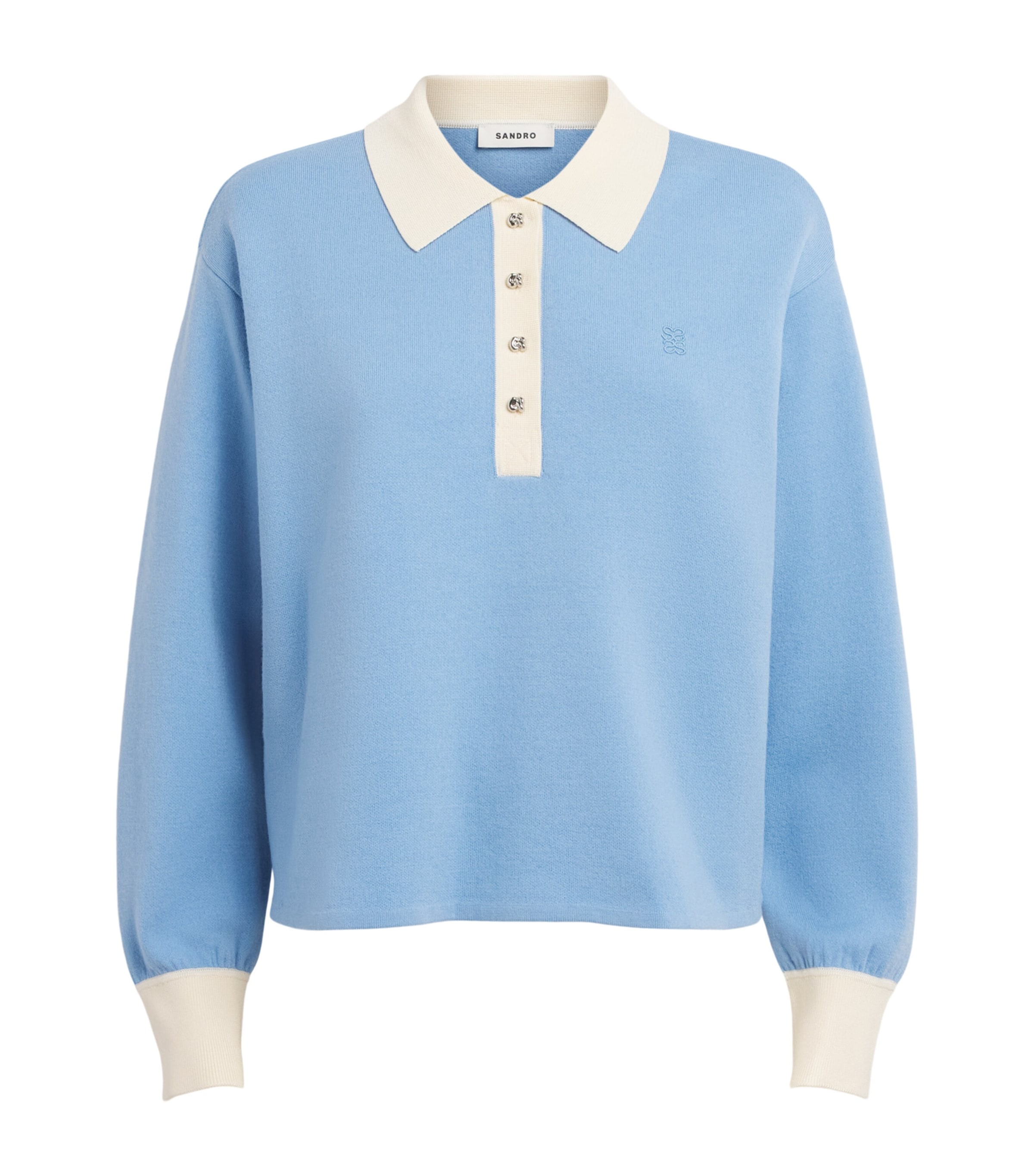 Sandro Paris Womens Button-Up Polo Sweater Sky Blue Image 1