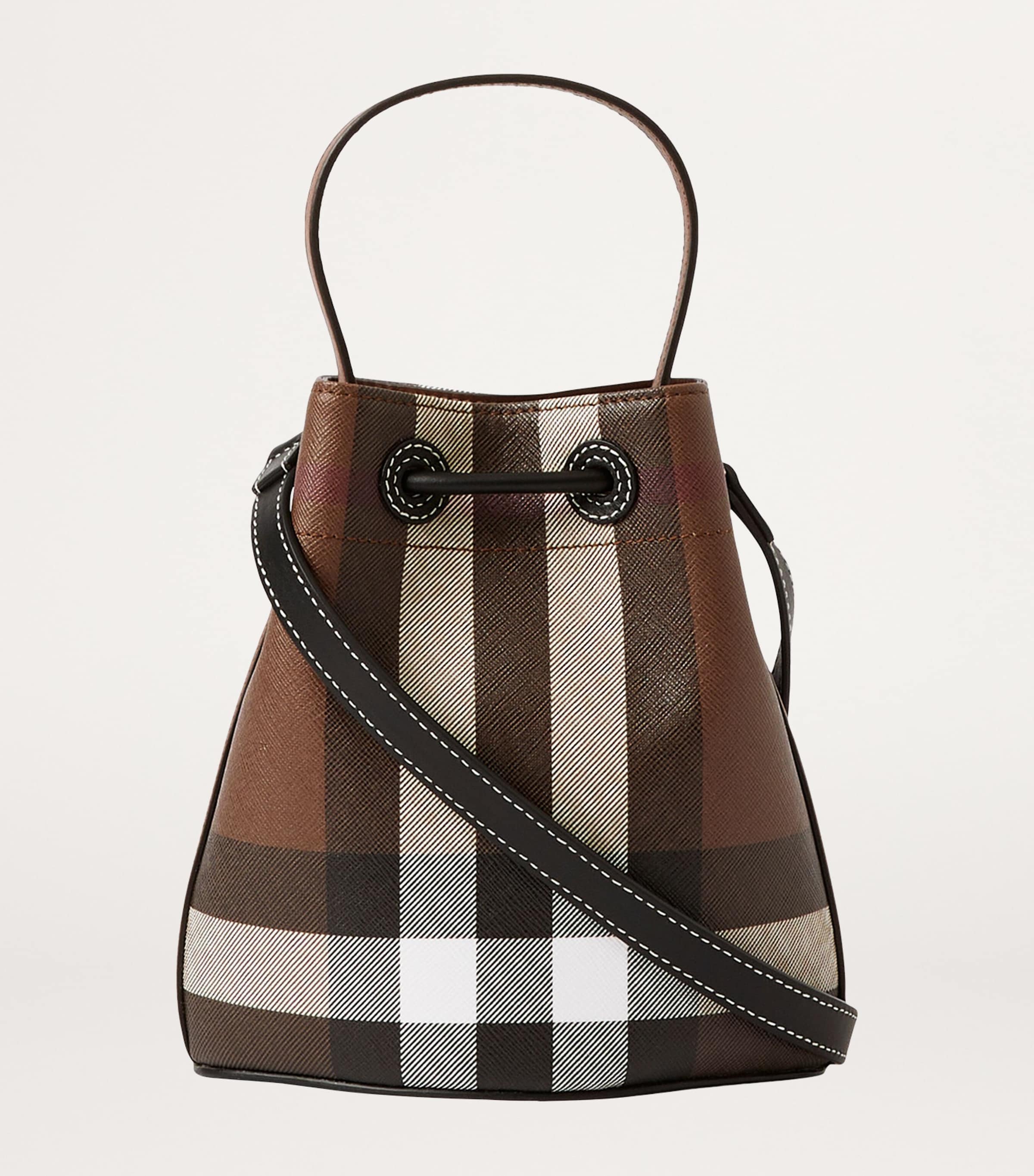 Burberry Mini Check Monogram Bucket Bag Dark Birch Brown Image 6