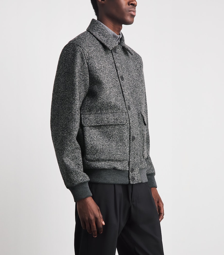 Herno Mens Virgin Wool Herringbone Bomber Jacket Antracite Image 4