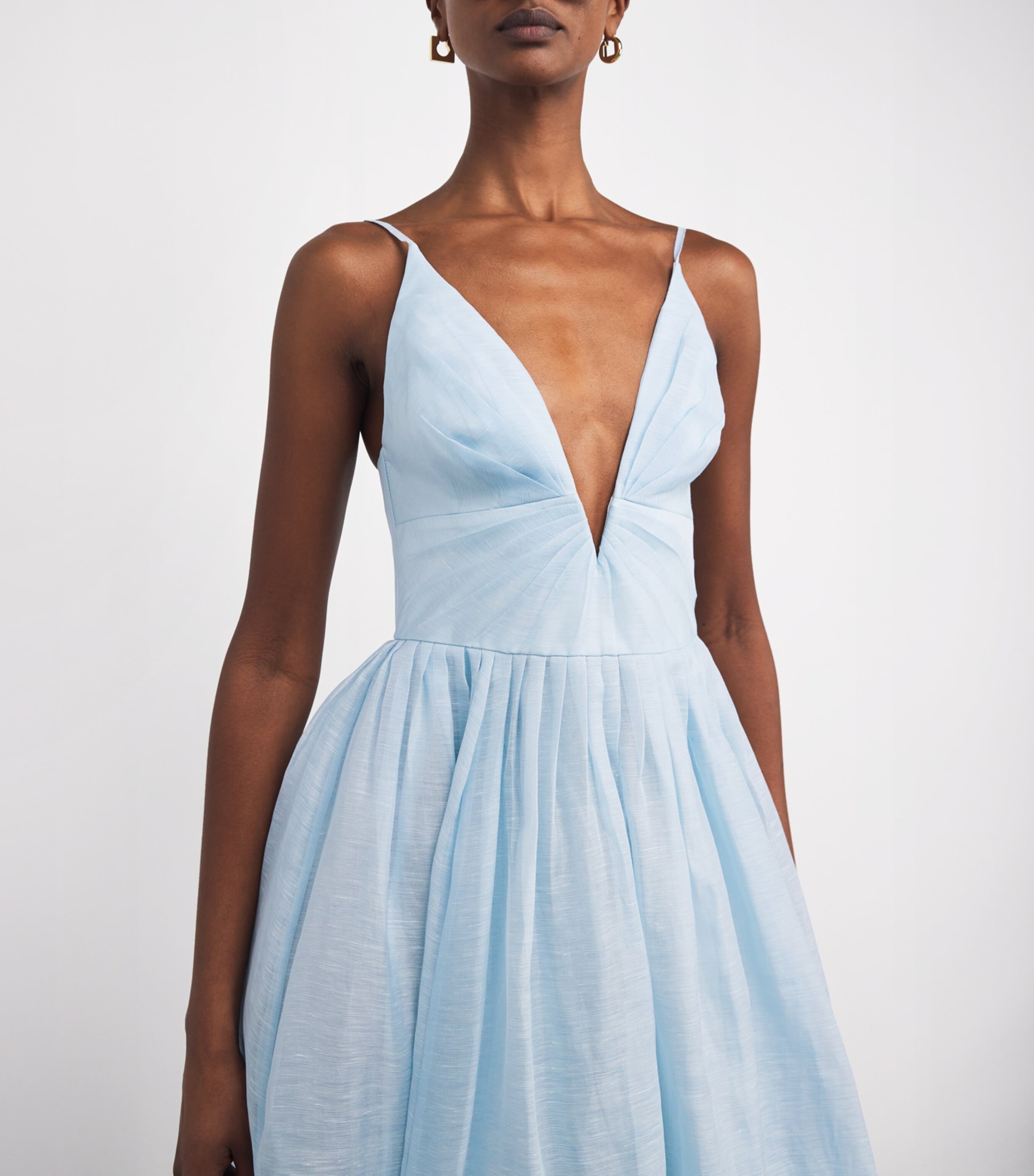 Linen-Silk Plunge-Neck Midi Dress MINT Image 6