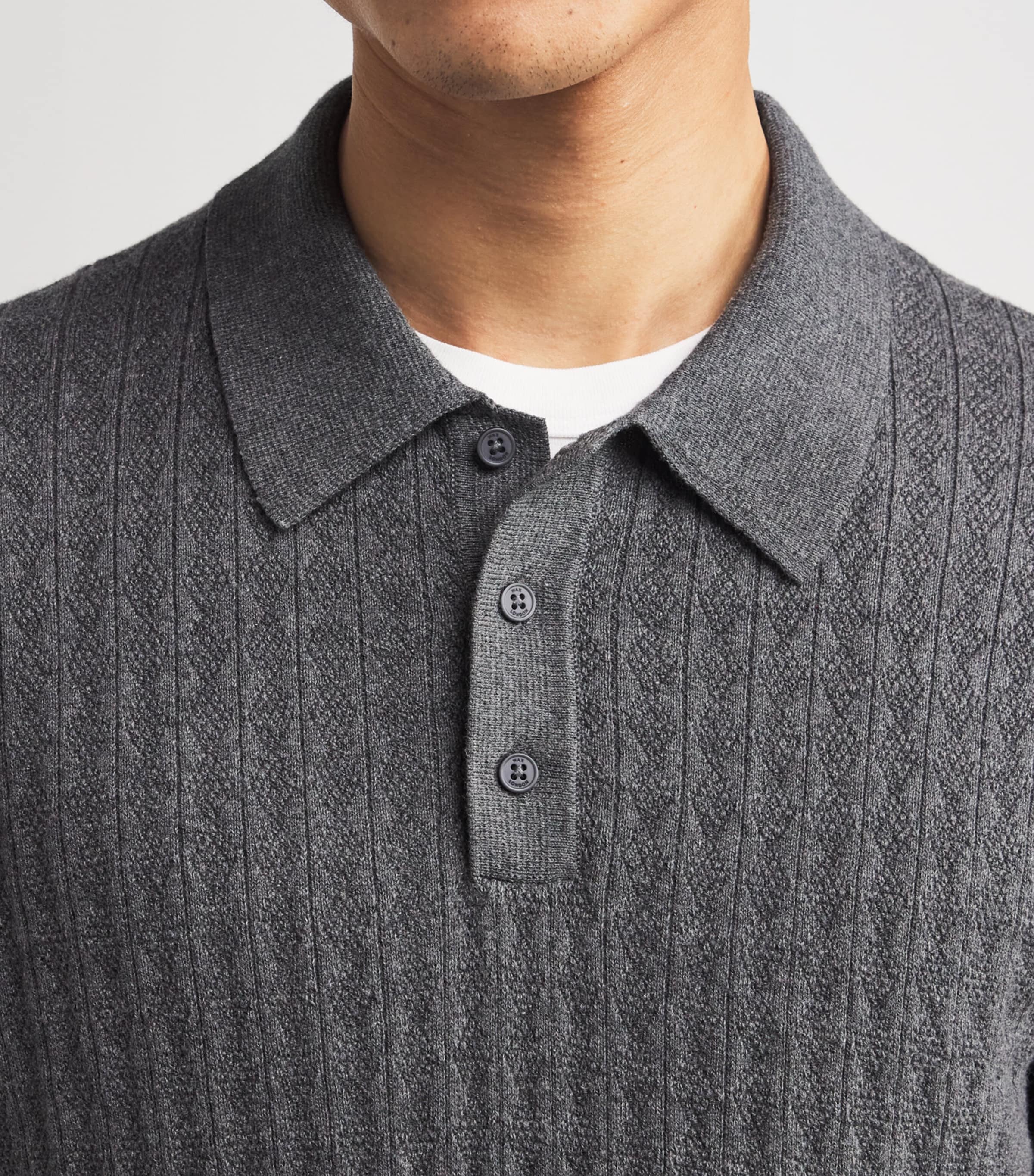 Wax London Mens Cotton-Cashmere Oban Polo Sweater Grey Marl Image 6