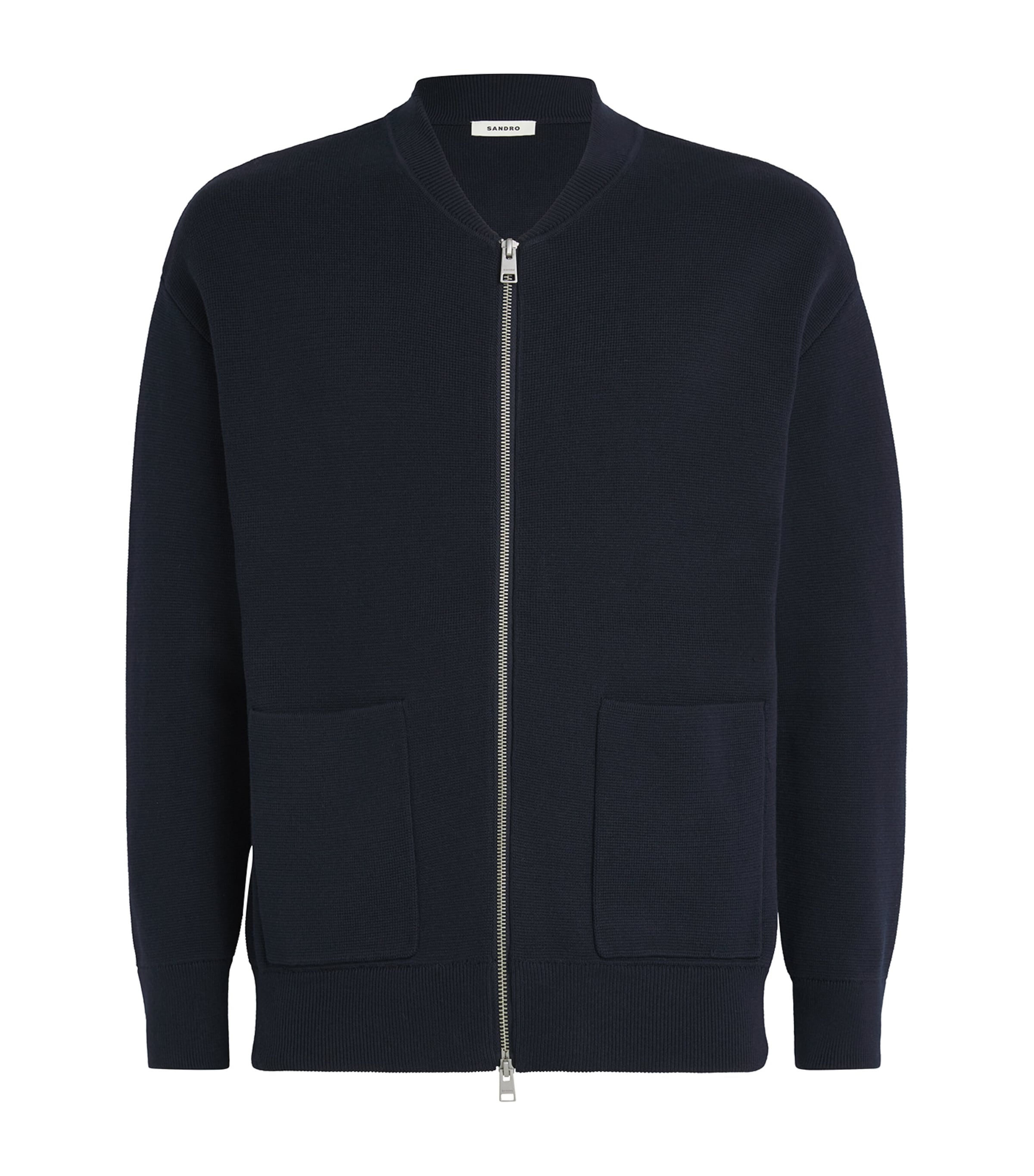 Sandro Knitted Bomber Jacket In Blue
