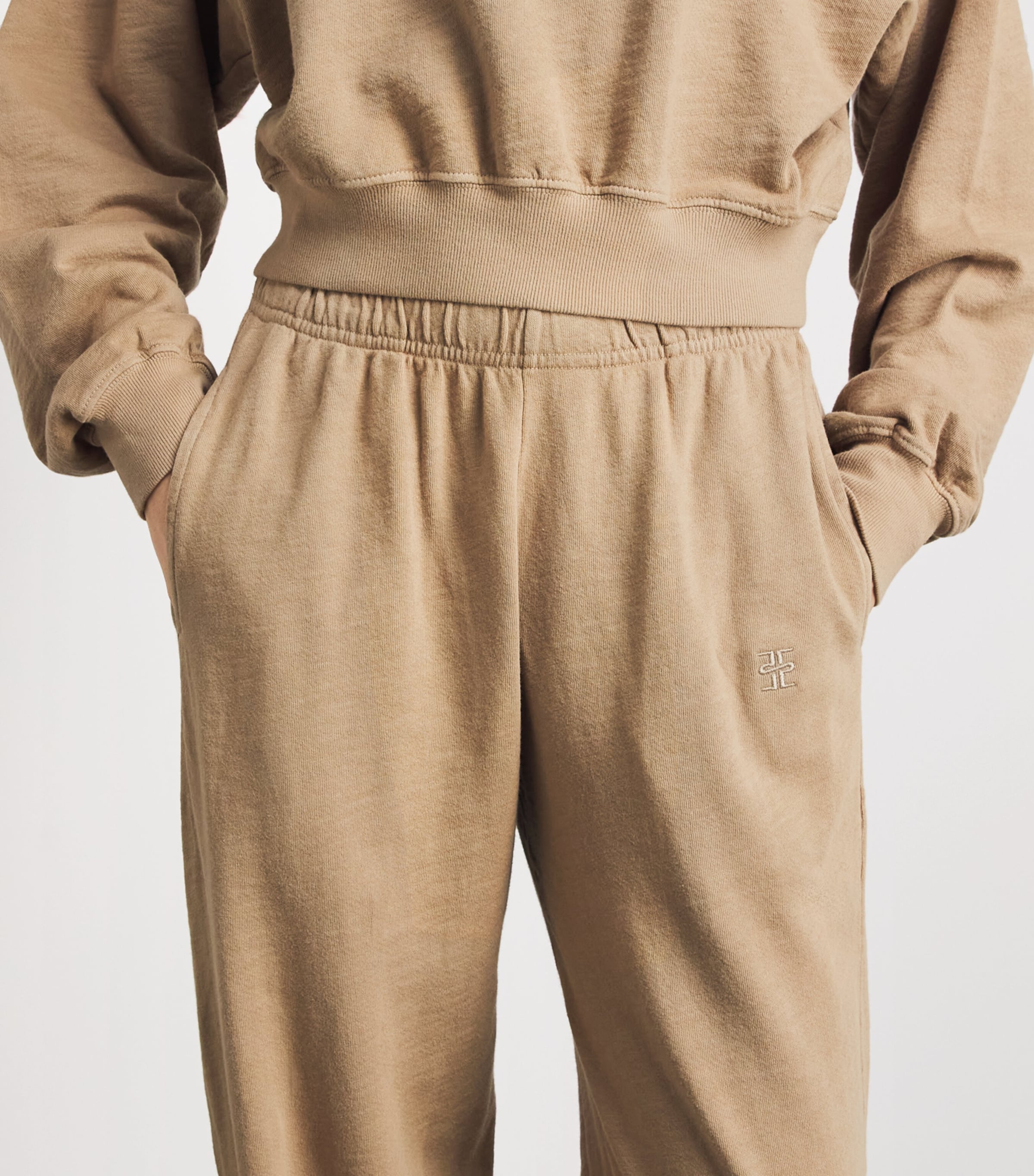 ÉTERNE Womens Cotton Boyfriend-Pocket Sweatpants Taupe Image 3