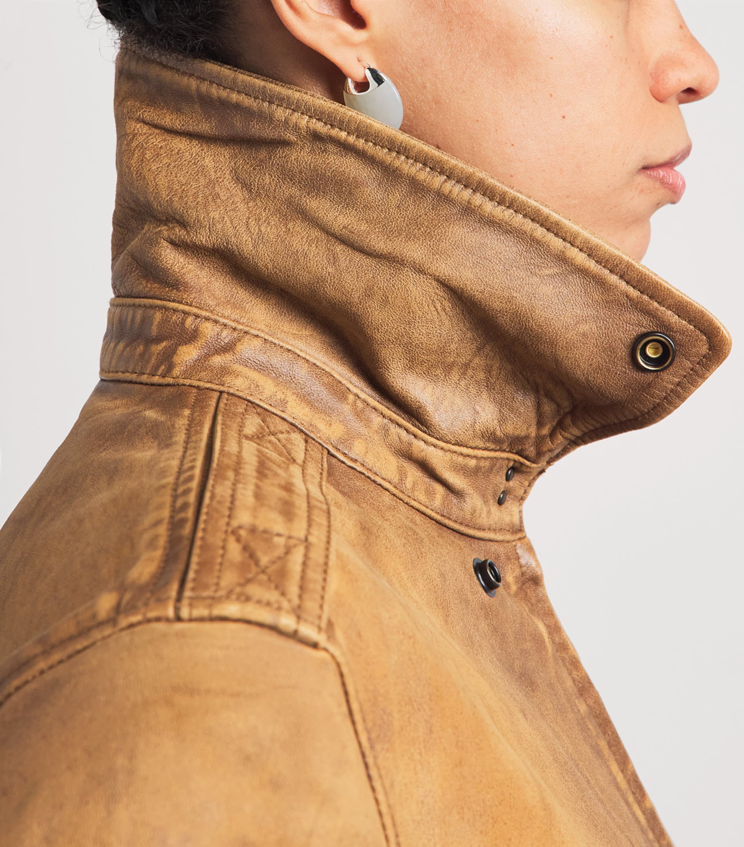 Polo Ralph Lauren Womens Distressed Leather Jacket Light Brown Image 3